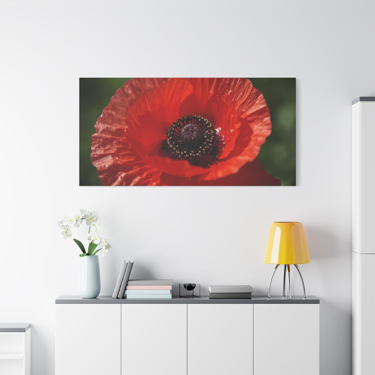 Red Poppy Flower Canvas Wall Art - Macro Botanical Art Print, Floral Nature Decor - Matte Cotton Canvas Print - Contemporary Style, Living Room Wall Decor, Bedroom Home Accent - Ready to Hang