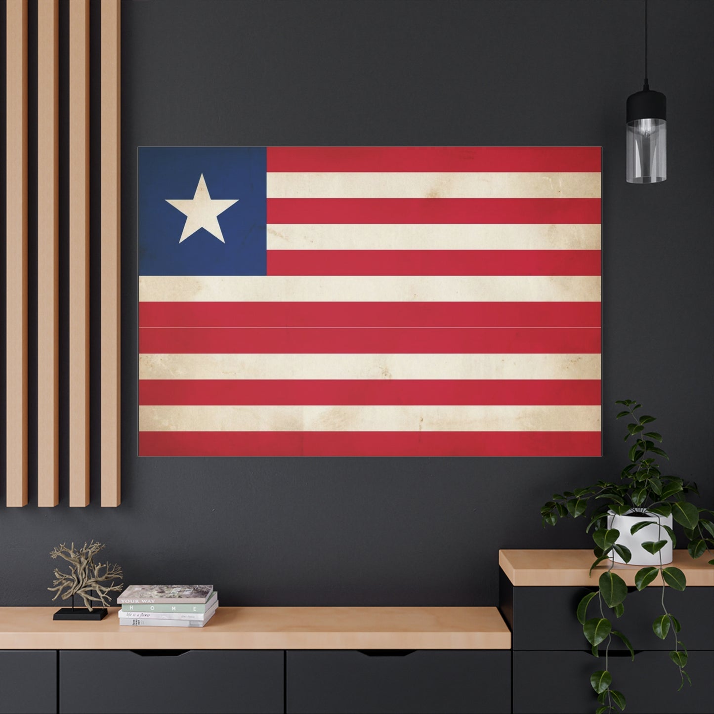 Liberia Flag Canvas Wall Art - Vintage Patriotic Print, Distressed Red White Blue Banner - Matte Cotton Artwork - Living Room Wall Decor, Office Art, Study Room Accent Style - Bedroom Home Decoration