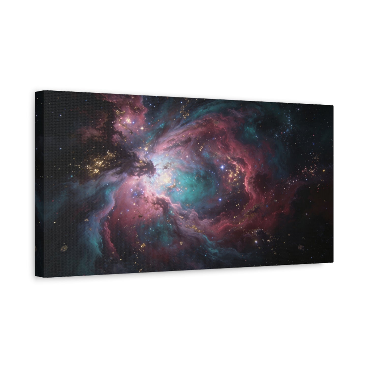 Cosmic Nebula Canvas Wall Art - Abstract Galaxy Space Cloud Canvas Print - Teal Pink Gold Celestial Swirl - Contemporary Panoramic Wall Decor - Living Room Bedroom Office Accent - Ready to Hang