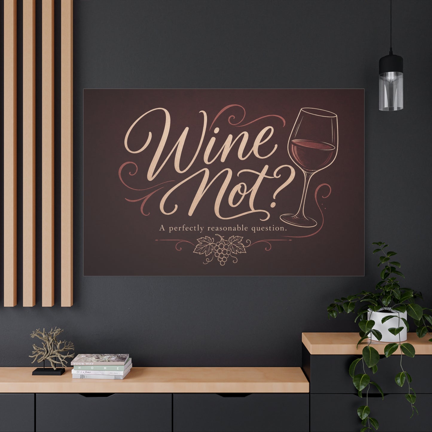 "Wine Not?" Canvas Wall Art - Funny Wine Quote Print, Rustic Typography Decor - Matte Cotton Canvas Wall Hanging - Bar Cart Decoration - Ready to Hang - Cocktail Lounge Decor - Speakeasy Style Sign