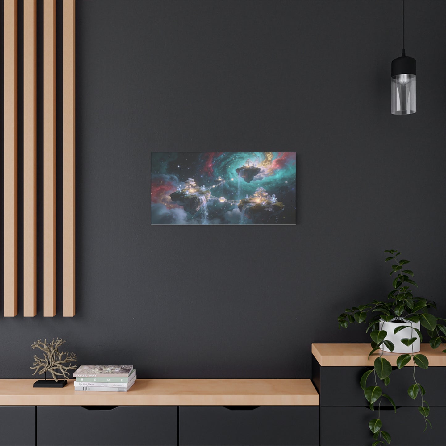 Floating Islands Canvas Wall Art - Fantasy Galaxy Sky, Waterfalls, Crystal Trees - Dreamlike Cosmic Landscape Canvas Print - Contemporary Wall Decor For Living Room Bedroom Office - Ready to Hang