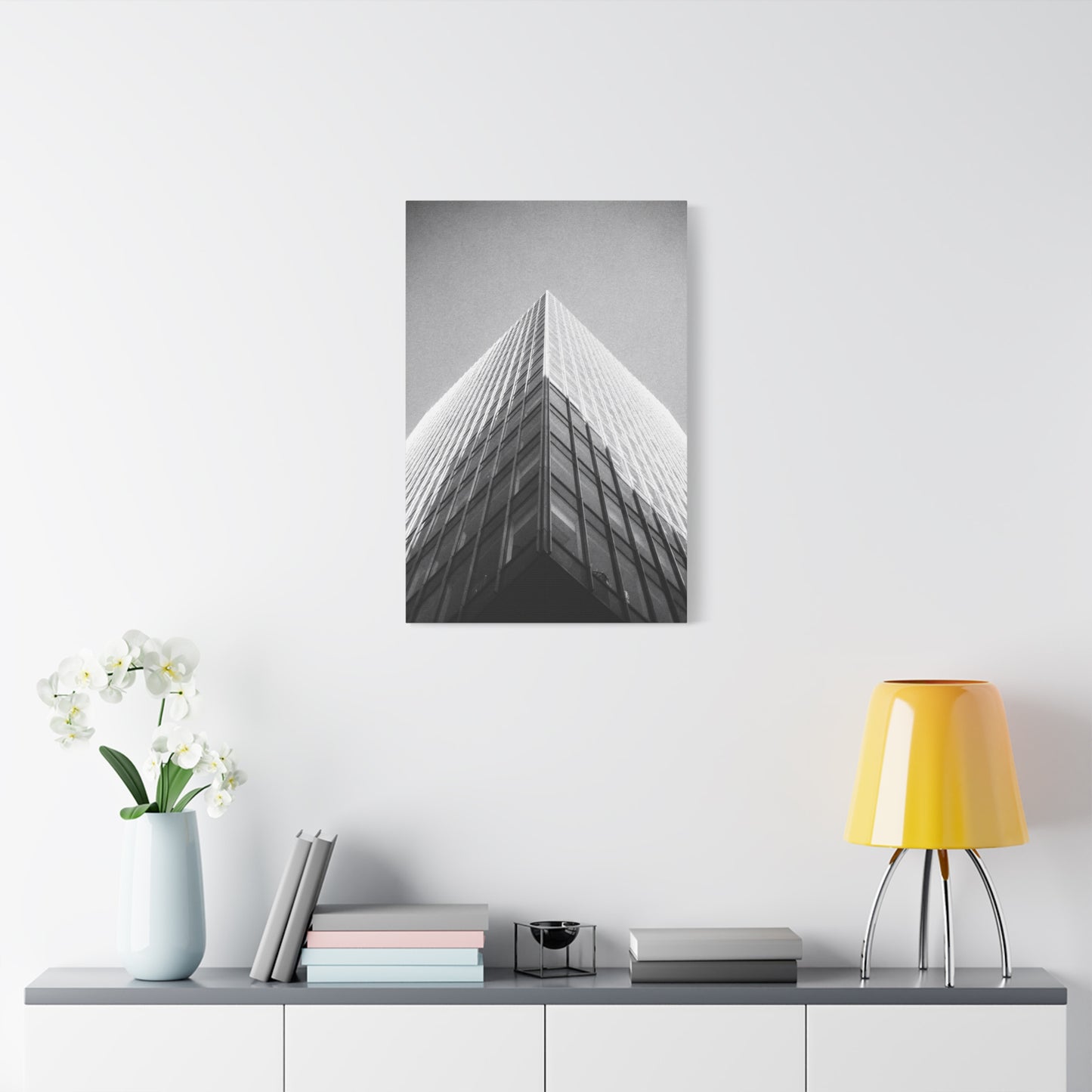 Black And White Skyscraper Canvas Wall Art - Modern Architectural Art Print, Minimalist Cityscape Decor, Contemporary Office Wall Art, Lobby Accent, Living Room Decoration - Ready to Hang