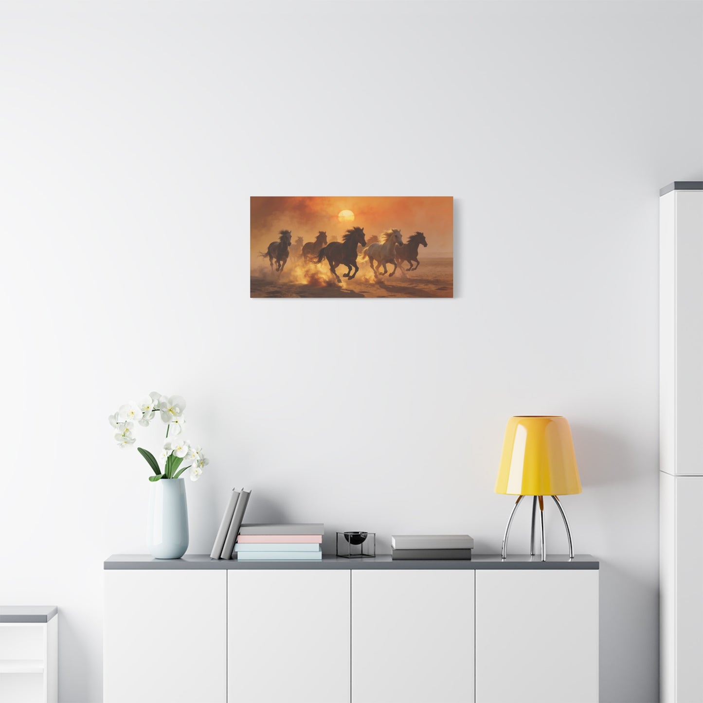 Running Horses Canvas Wall Art - Sunset Desert Herd, Golden Dust Motion - Matte Cotton Print, Contemporary Western Style - Living Room Wall Decor, Bedroom Home Decoration - Bedroom Home Decoration