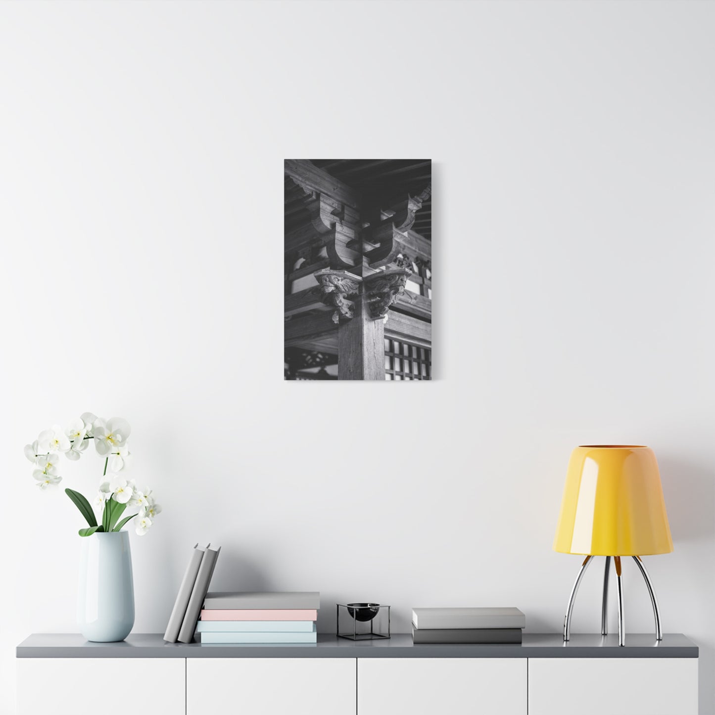 Japanese Temple Architecture Canvas Wall Art - Black And White Wooden Carved Bracket Art Print - Traditional Zen Style - Living Room Wall Decor, Bedroom Home Decoration - Bedroom Home Decoration