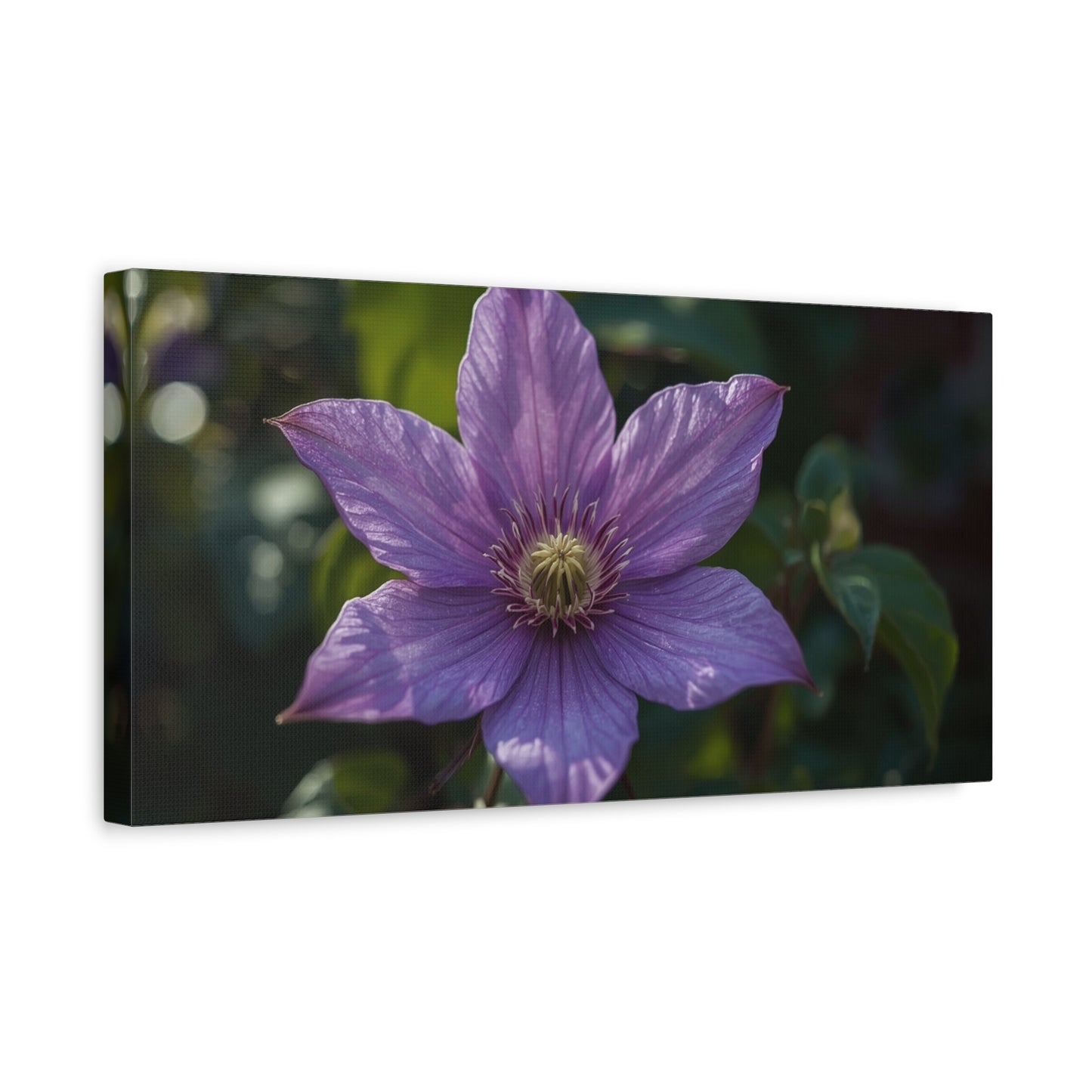 Purple Clematis Flower Canvas Wall Art - Botanical Floral Close Up Art Print - Matte Cotton Art Print - Contemporary Nature Wall Decor For Bedroom, Living Room, Bathroom Accent - Ready to Hang