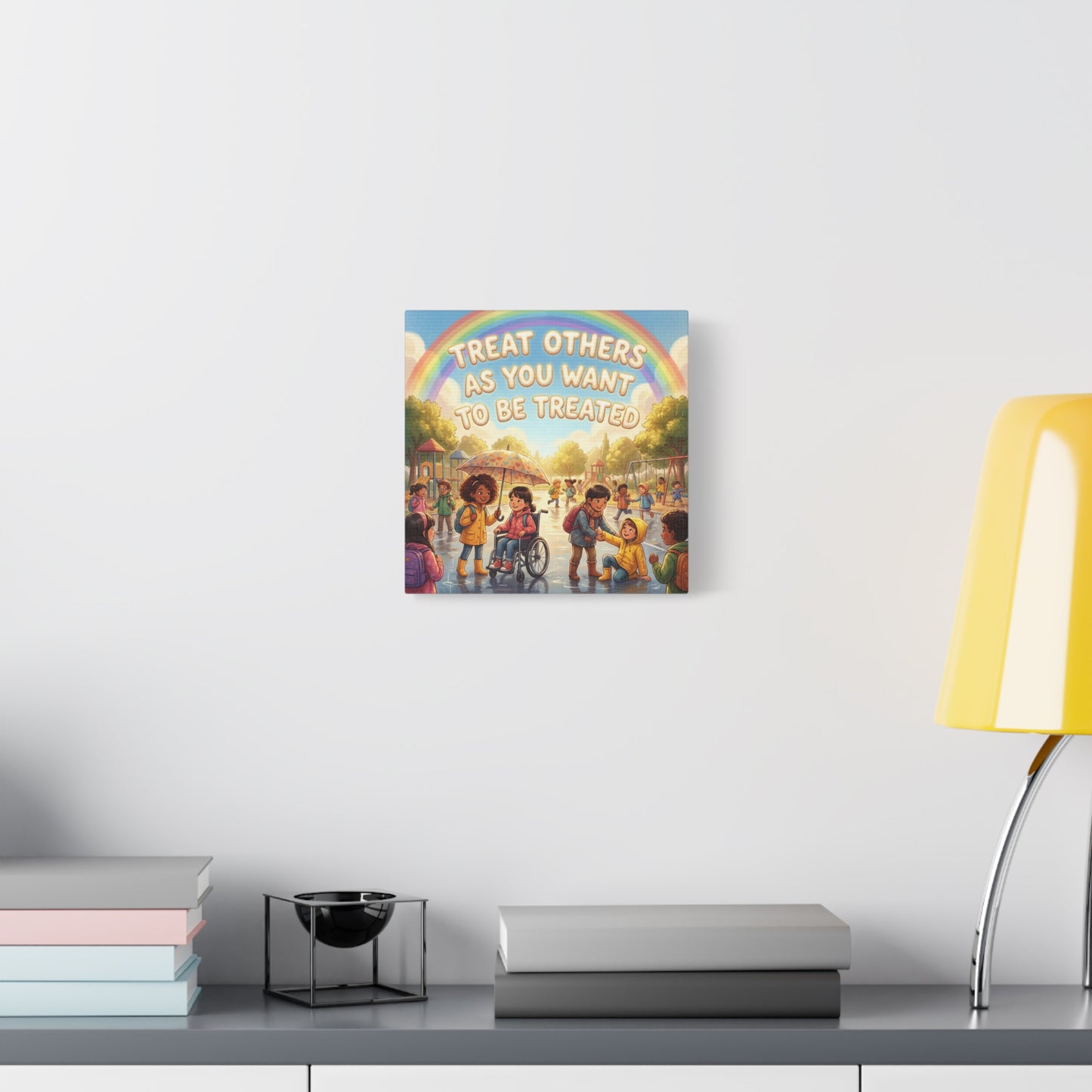 Kindness Quote Canvas Wall Art - Rainbow Playground Children Illustration Print - Inclusive Classroom Decor, Kids Room Wall Hanging, School Counselor Office Poster, Bohemian Nursery Accent
