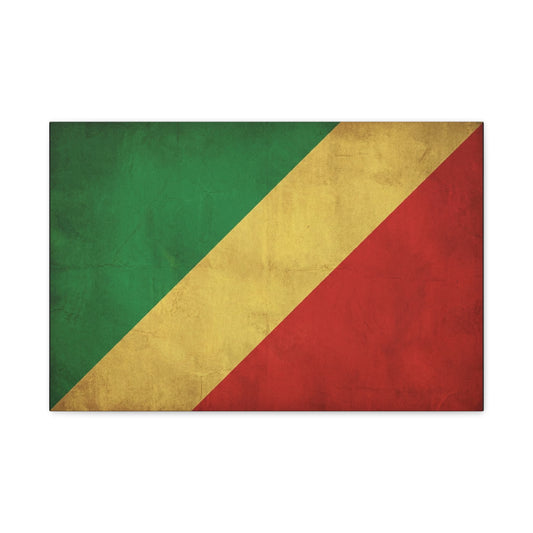 Republic Of The Congo Flag Canvas Wall Art - Vintage National Banner Print, Distressed Tricolor Design - Traditional Patriotic Decor - Living Room Wall Decor - Bedroom Home Decoration - Ready to Hang