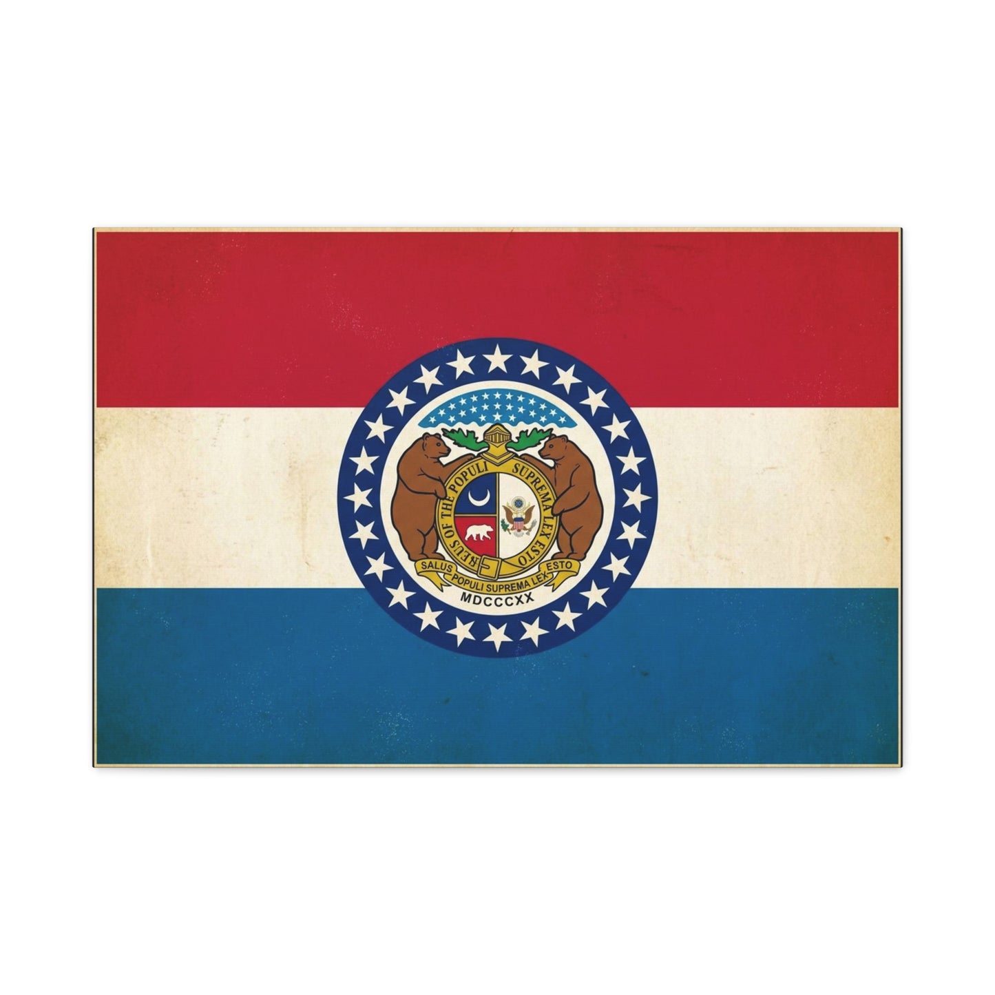 Missouri State Flag Canvas Wall Art - Vintage Red White Blue Bear Seal Print - Patriotic Americana Decor - Living Room Wall Decor, Office Art - Ready to Hang - Bedroom Home Decoration - Ready to Hang