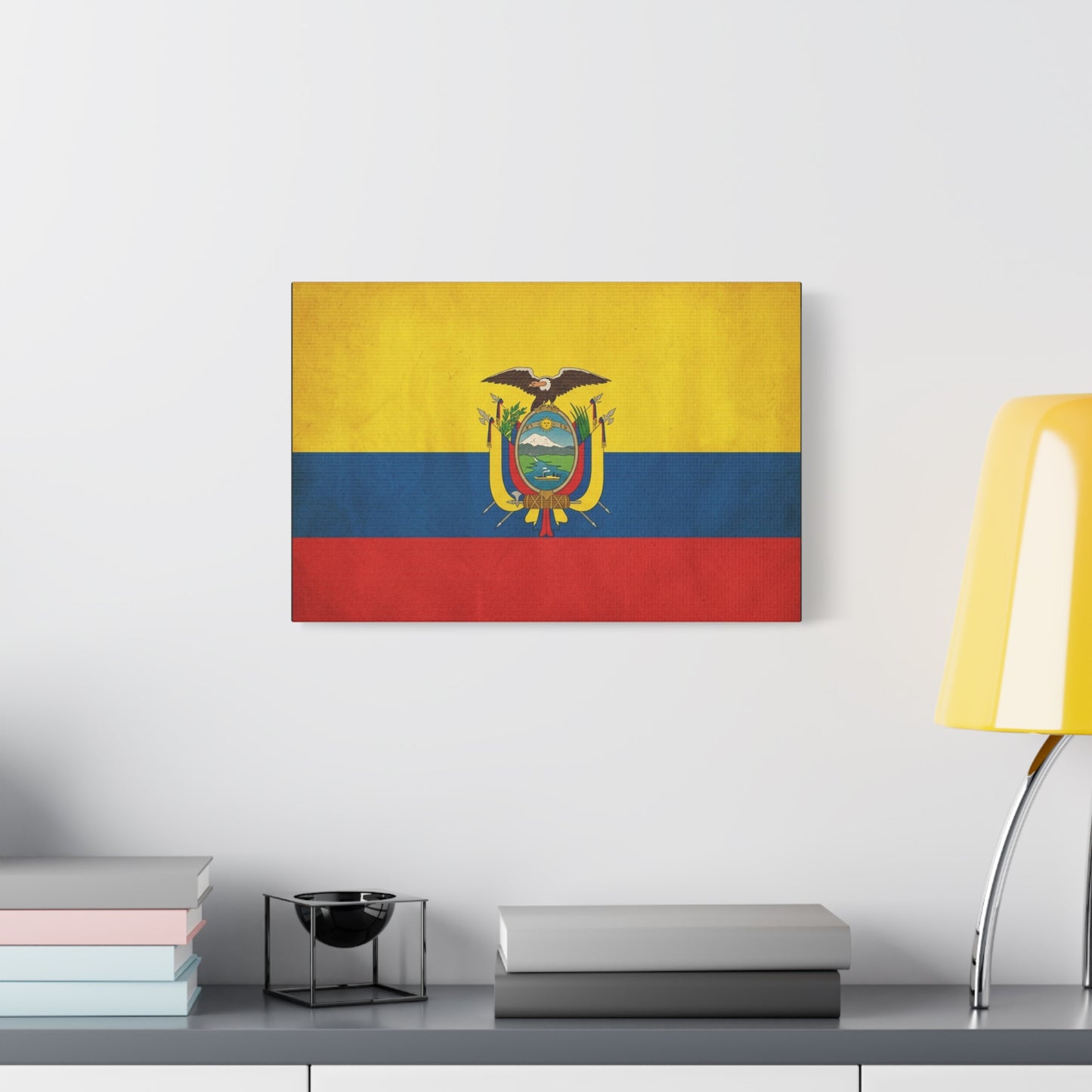 Ecuador Flag Canvas Wall Art - Vintage National Banner Print, Yellow Blue Red Tricolor With Coat Of Arms - Traditional Patriotic Decor - Living Room Home Decoration, Office Accent - Office Wall Art