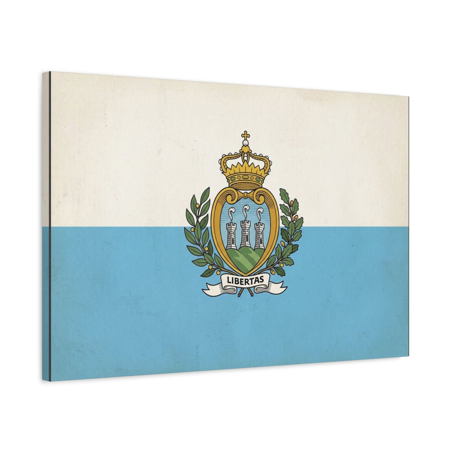 "Libertas" San Marino Flag Canvas Wall Art - Vintage Republic Crest Print, Blue White Heraldic Decor - Traditional Patriotic Style - Living Room Wall Decor - Bedroom Home Decoration - Ready to Hang