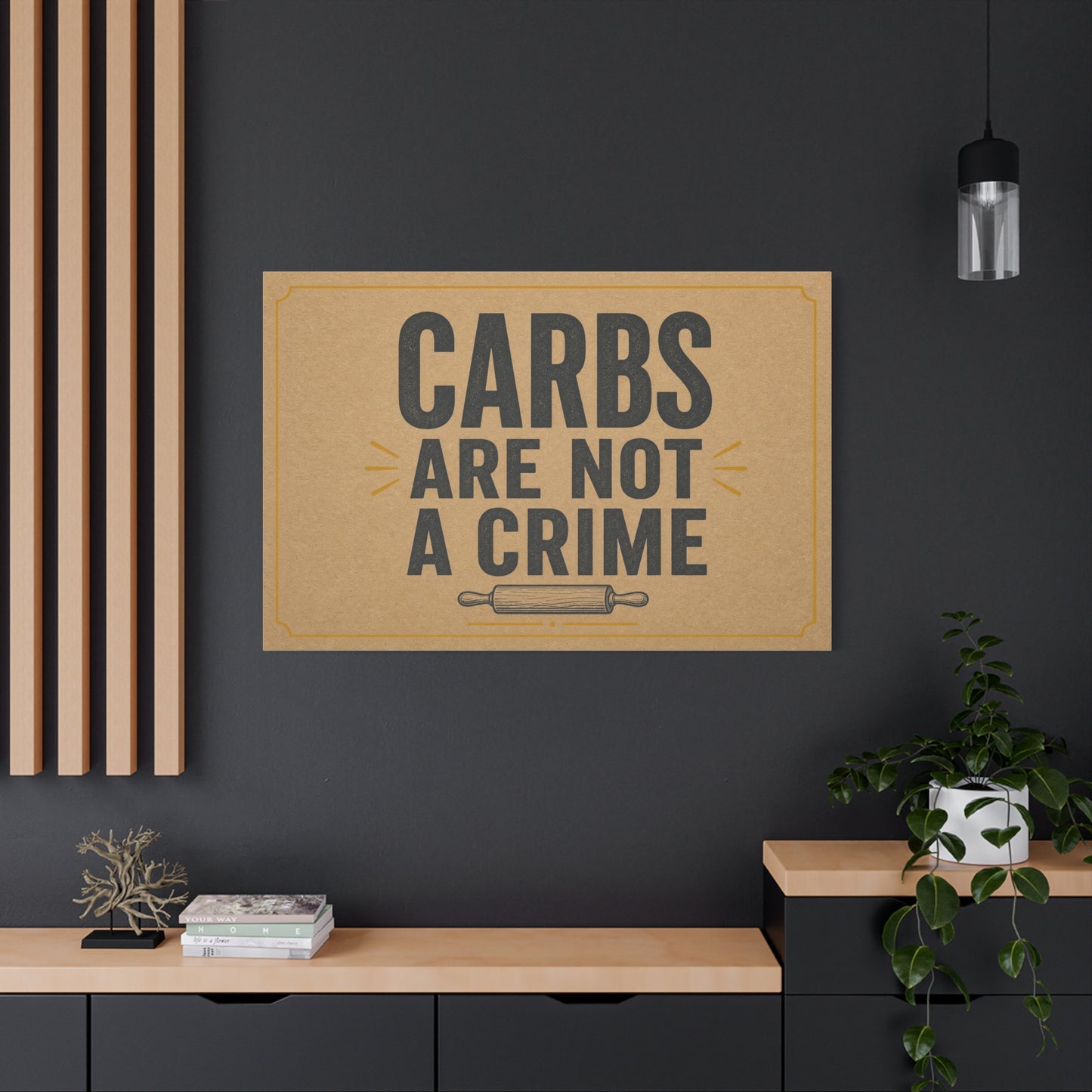"Carbs Are Not A Crime" Funny Kitchen Canvas Wall Art - Rustic Typography Quote Print, Farmhouse Food Humor Decor - Dining Room Home Decoration - Living Room Wall Decor - Bedroom Home Decoration