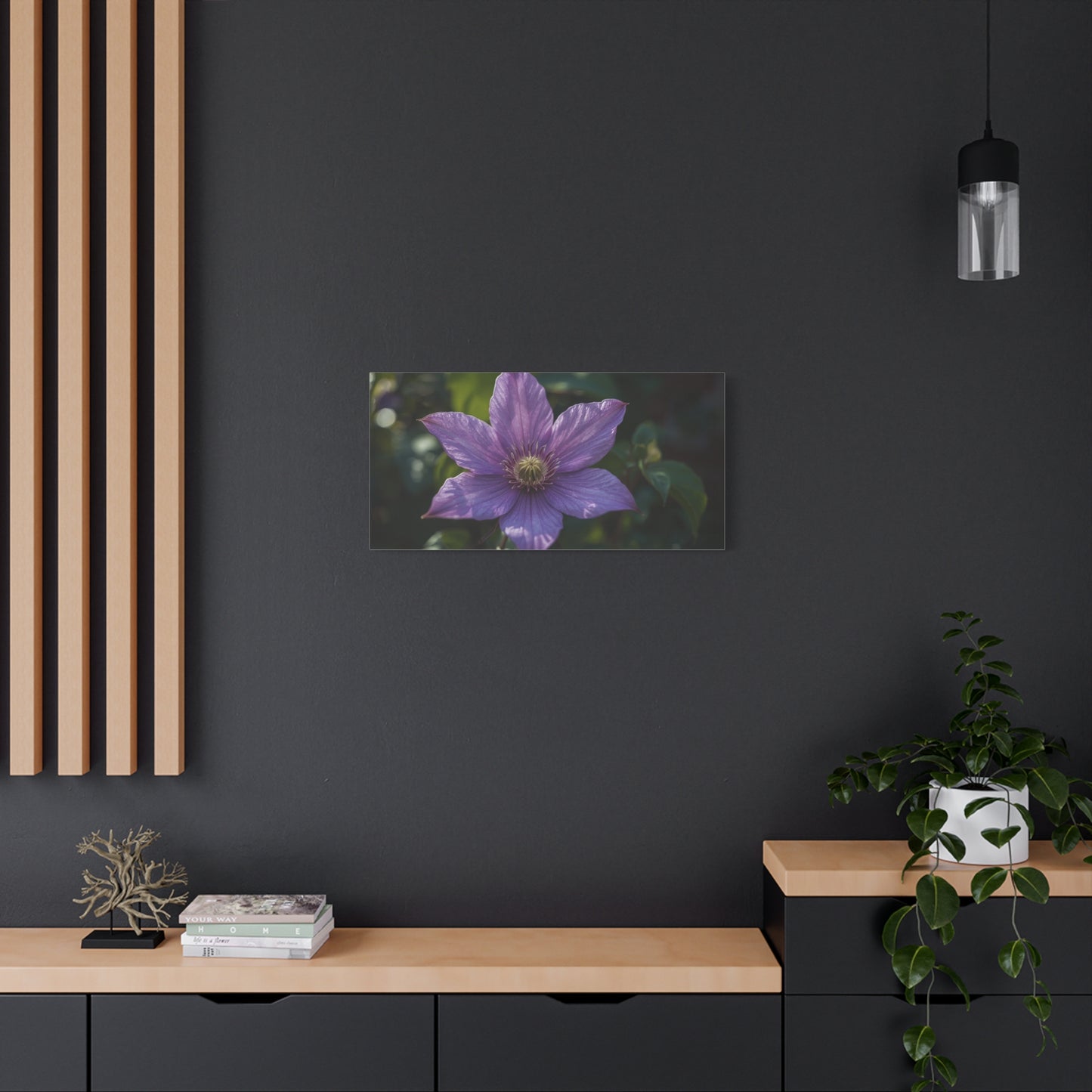 Purple Clematis Flower Canvas Wall Art - Botanical Floral Close Up Art Print - Matte Cotton Art Print - Contemporary Nature Wall Decor For Bedroom, Living Room, Bathroom Accent - Ready to Hang