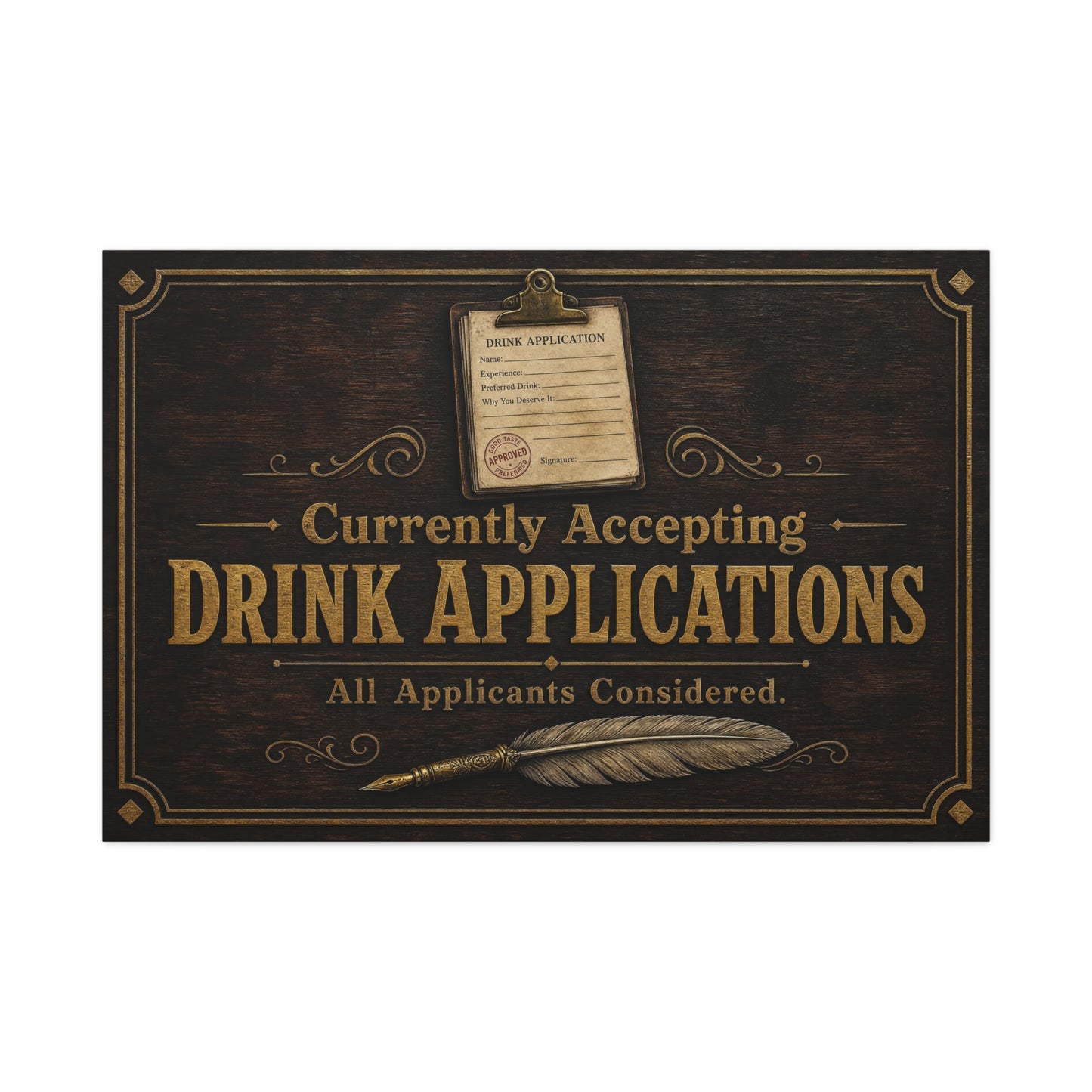 "Currently Accepting Drink Applications" Funny Canvas Wall Art - Vintage Bar Sign Quote, Rustic Brown Typography Decor - Humorous Pub Wall Hanging - Cocktail Lounge Decor - Speakeasy Style Sign
