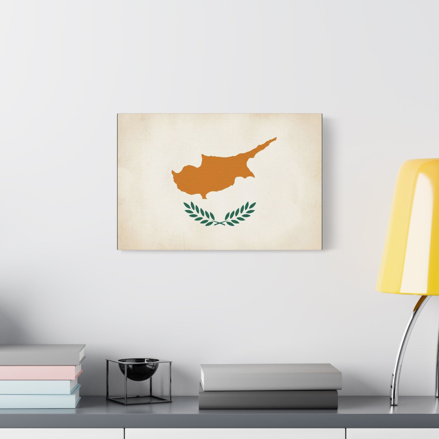 Cyprus Flag Canvas Wall Art - Vintage Country Pride Decor, Minimalist Patriotic Print - Neutral Beige Background, Modern Map Silhouette - Living Room Wall Decor, Office Accent - Modern Farmhouse Style