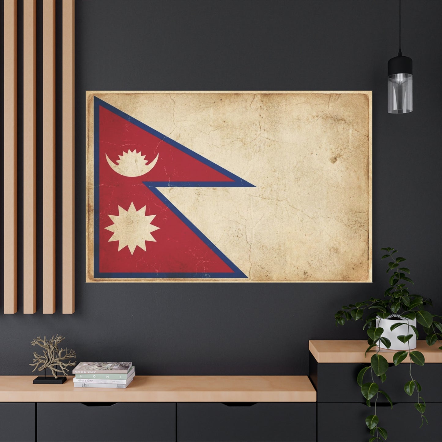 Nepal Flag Canvas Wall Art - Vintage Nepalese Banner Print, Rustic Patriotic Decor - Distressed Parchment Look, Traditional Style - Living Room Wall Decor - Bedroom Home Decoration - Ready to Hang