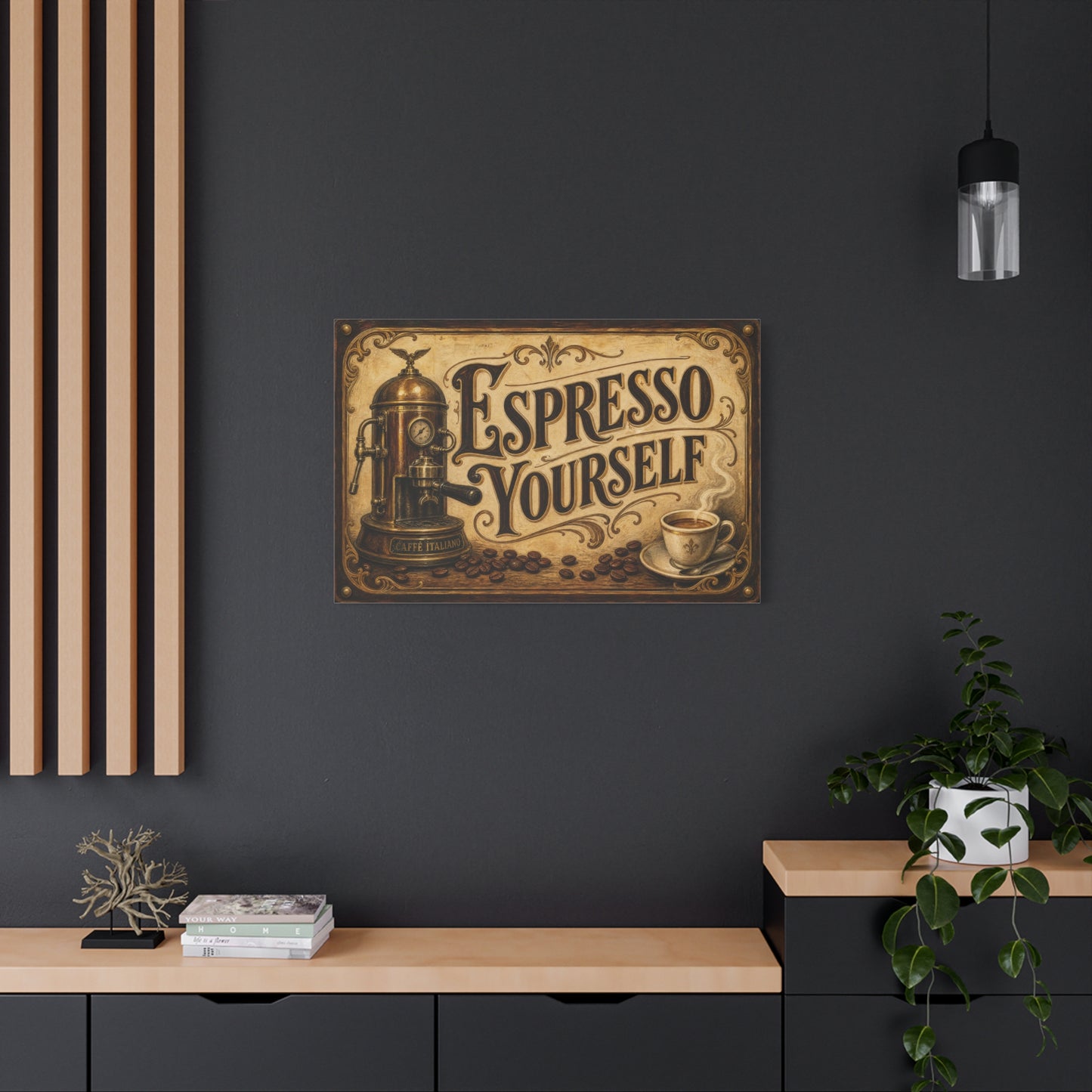 "Espresso Yourself" Coffee Canvas Wall Art - Vintage Espresso Machine, Cafe Decor - Matte Cotton Print, Rustic Farmhouse Style - Ready to Hang - Coffee Shop Decor - Cafe Wall Art - Matte Finish Print