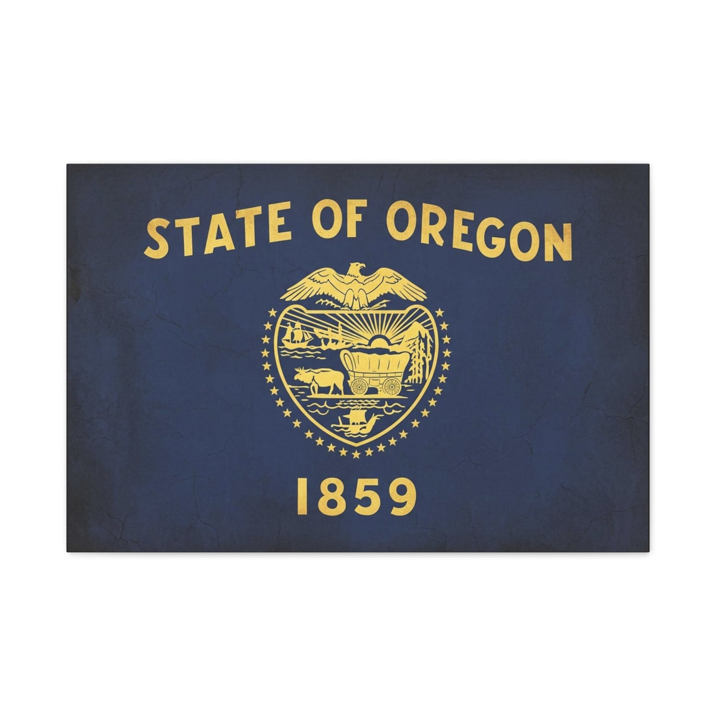 "State Of Oregon 1859" Flag Canvas Wall Art - Vintage State Seal Navy Gold Print - Typography Patriotic Decor - Living Room Wall Decor, Office Art - Bedroom Home Decoration - Bedroom Home Decoration