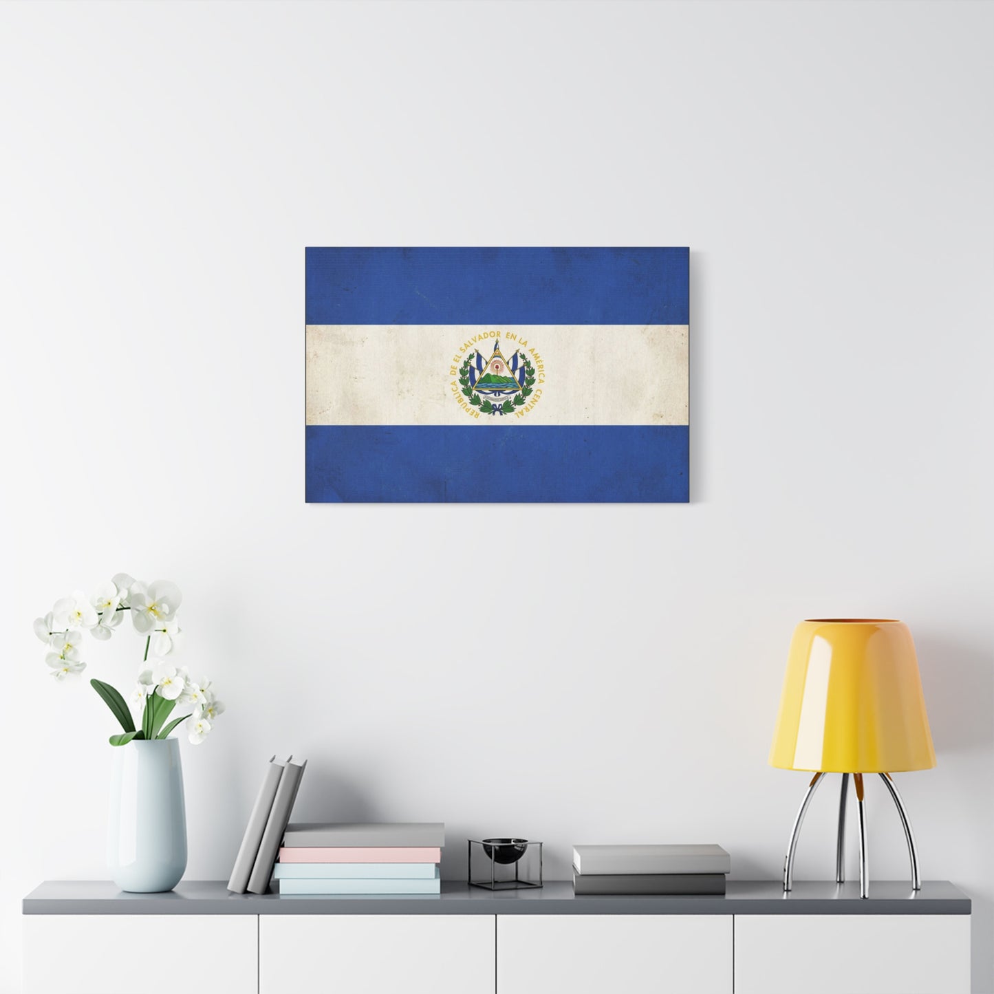 El Salvador Flag Canvas Wall Art - Republica De El Salvador En La America Central - Vintage Blue White National Banner Print - Heritage Decor For Living Room, Office, Dorm - Living Room Wall Decor