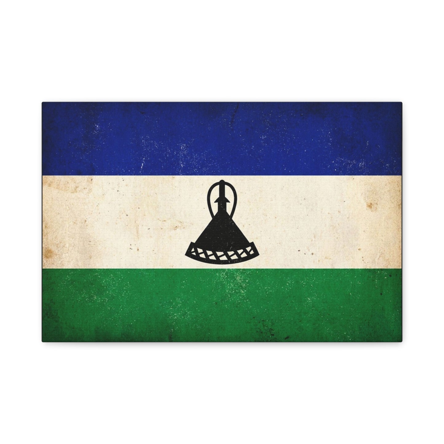 Lesotho Flag Canvas Wall Art - Vintage Blue White Green Tricolor With Basotho Hat Emblem, Distressed National Banner Print - Rustic Patriotic Decor For Living Room Bedroom Office - Office Wall Art