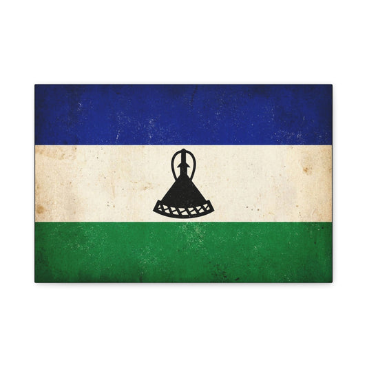 Lesotho Flag Canvas Wall Art - Vintage Blue White Green Tricolor With Basotho Hat Emblem, Distressed National Banner Print - Rustic Patriotic Decor For Living Room Bedroom Office - Office Wall Art