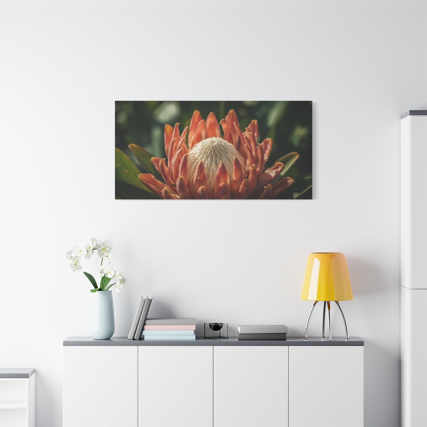 Protea Flower Canvas Wall Art - Botanical Floral Close Up, Soft Golden Light - Matte Cotton Print, Contemporary Style - Bedroom Decoration, Living Room Accent, Spa Wall Decor - Bedroom Home Decoration