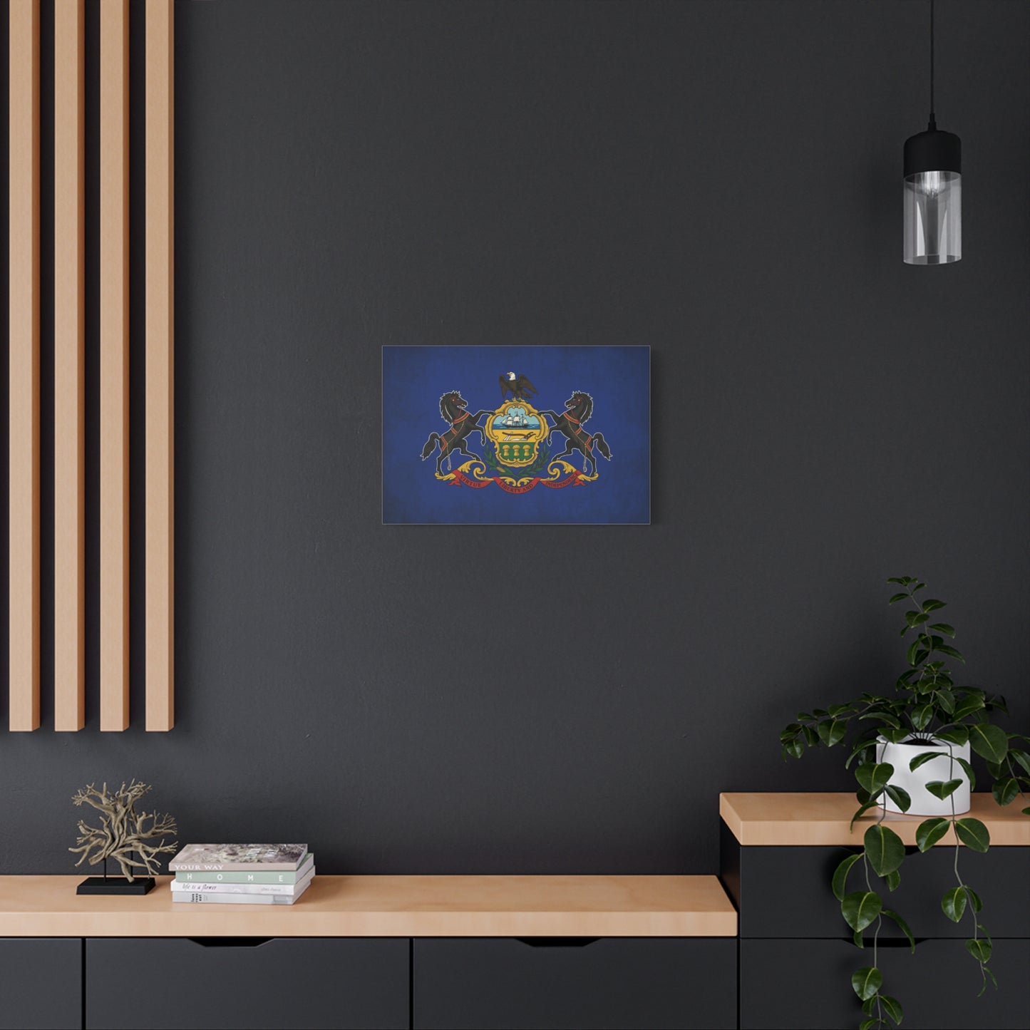 Pennsylvania State Flag Canvas Wall Art - Virtue Liberty And Independence Crest Print - Blue Keystone Commonwealth Decor - Vintage Heraldic Style - Living Room Home Decoration - Living Room Wall Decor