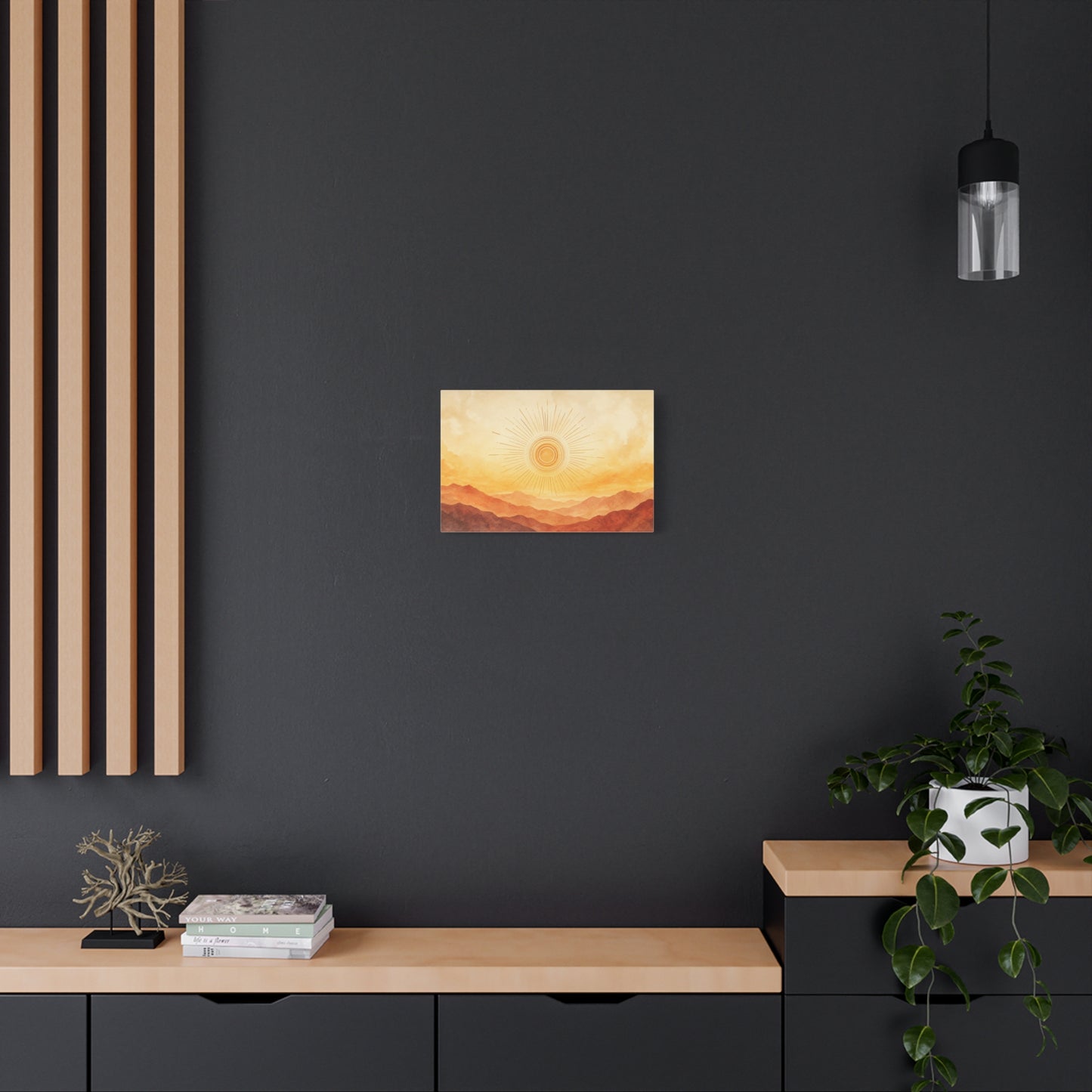 Sunburst Desert Mountain Canvas Wall Art - Golden Watercolor Landscape Print, Contemporary Southwest Style - Living Room Wall Decor, Bedroom Home Decoration, Meditation Space Accent - Ready to Hang