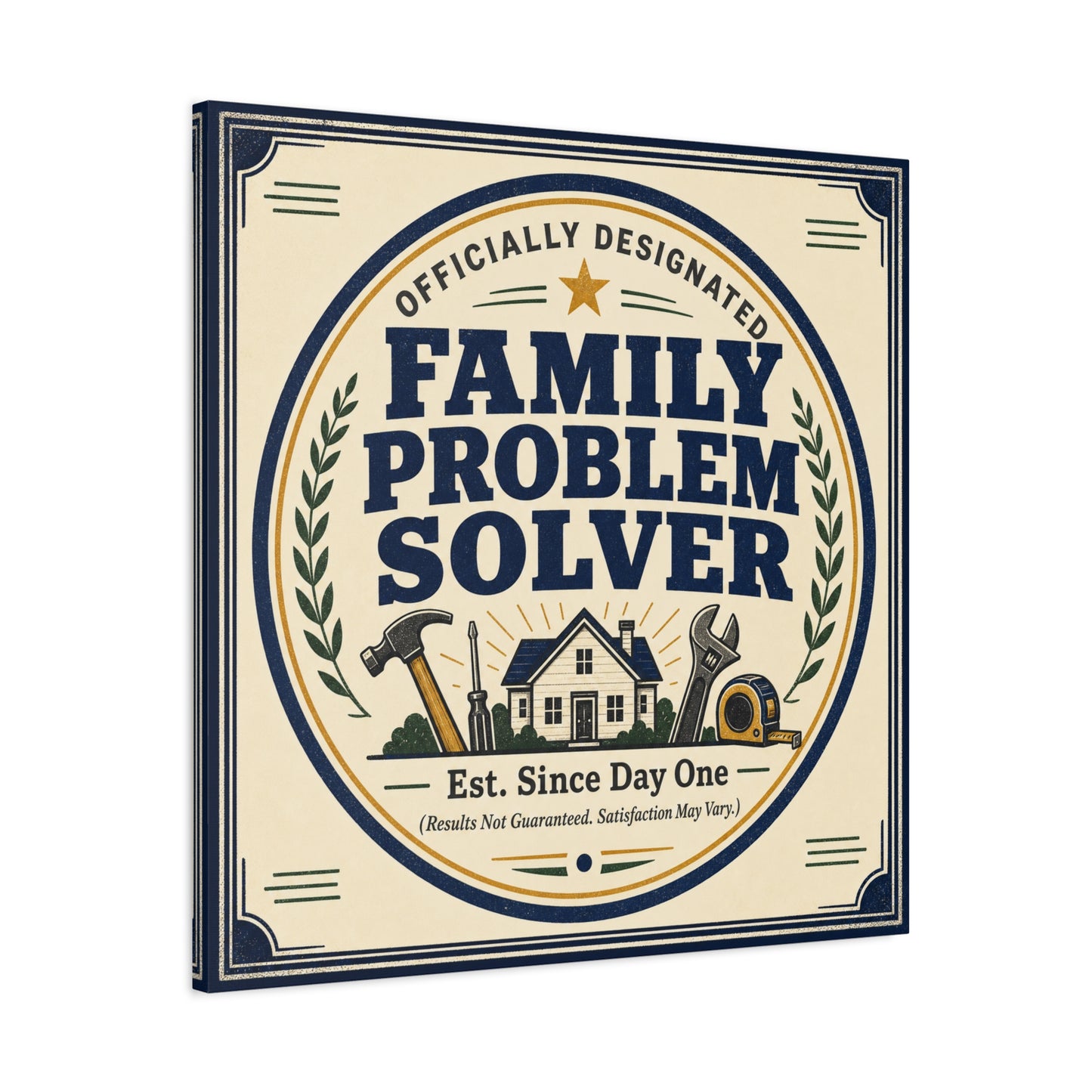 "Officially Designated Family Problem Solver" Canvas Wall Art - Vintage Typography Home Sign, Rustic Farmhouse Style, Humorous Quote Print, Living Room Wall Decor - Ready to Hang - Ready to Hang