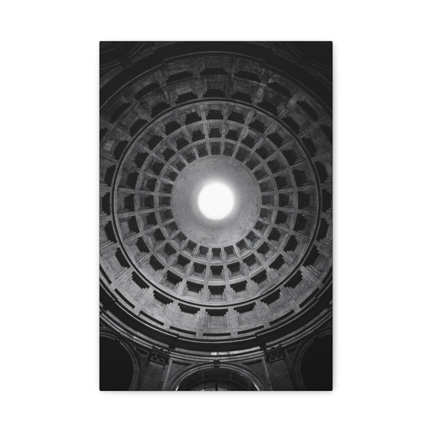 Pantheon Dome Canvas Wall Decor - Black And White Architectural Oculus Art Print - Modern Monochrome Cotton Print - Contemporary Living Room Accent, Bedroom Decoration, Office Interior
