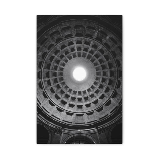 Pantheon Dome Canvas Wall Decor - Black And White Architectural Oculus Art Print - Modern Monochrome Cotton Print - Contemporary Living Room Accent, Bedroom Decoration, Office Interior