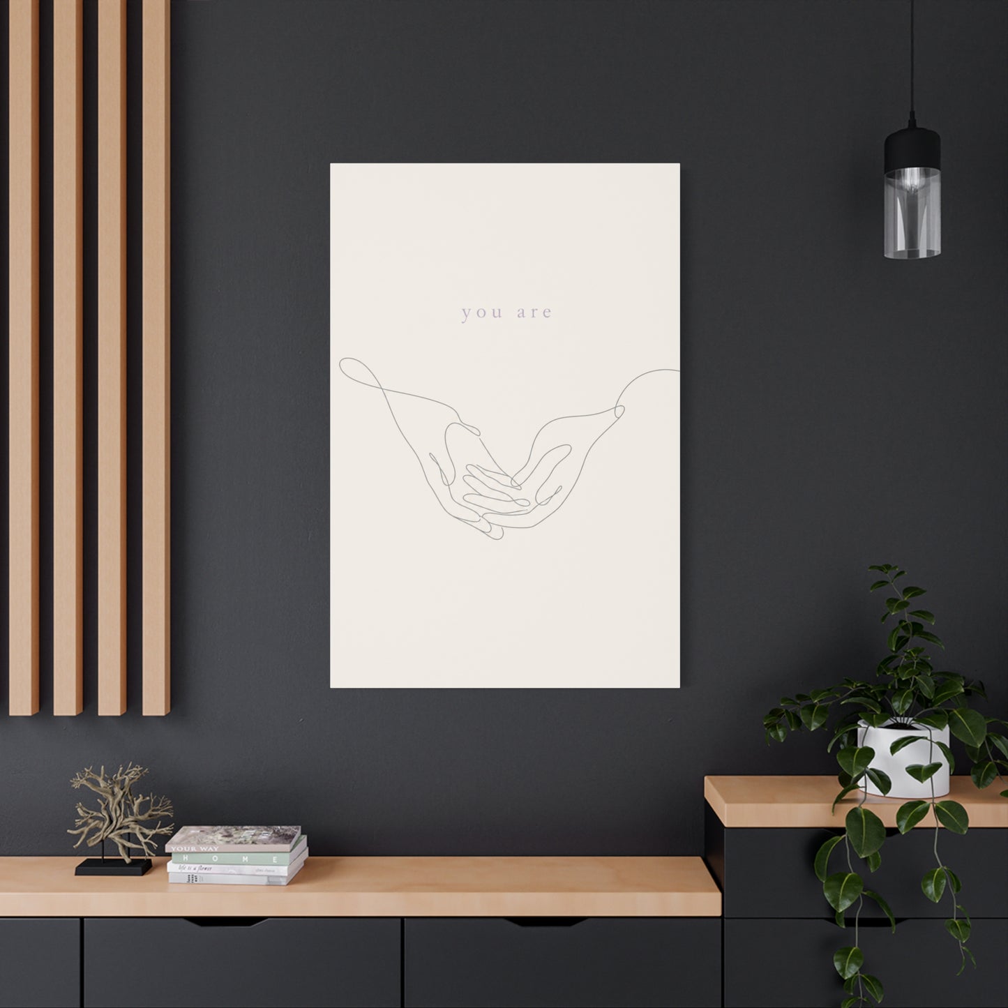 "You Are" Minimalist Line Art Canvas Wall Art - Abstract Hands Typography Print - Neutral Modern Home Decor, Bedroom Wall Hanging, Living Room Decoration - Bedroom Home Decoration - Ready to Hang