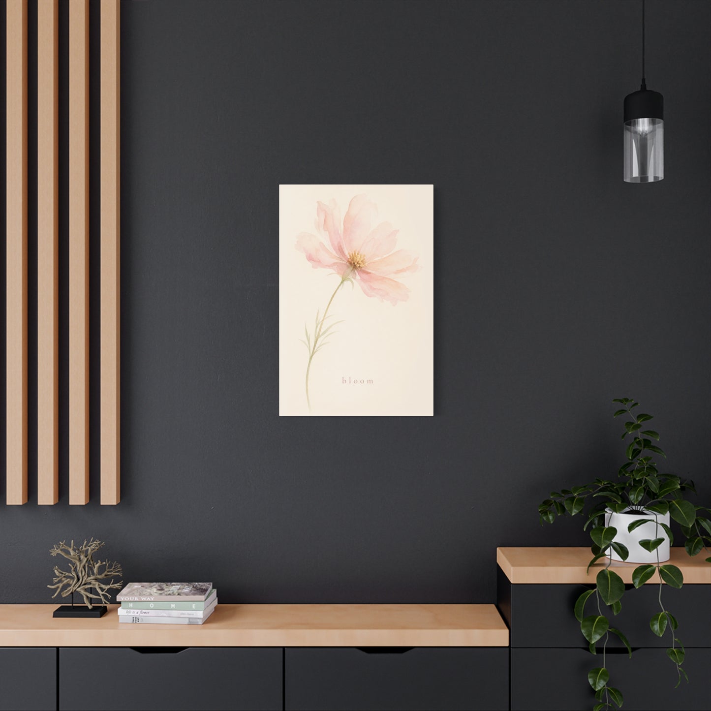 "Bloom" Pink Cosmos Flower Canvas Wall Art - Soft Watercolor Botanical Print, Blush Floral Home Decor, Minimalist Bedroom Wall Hanging, Living Room Decoration - Ready to Hang - Bedroom Home Decoration