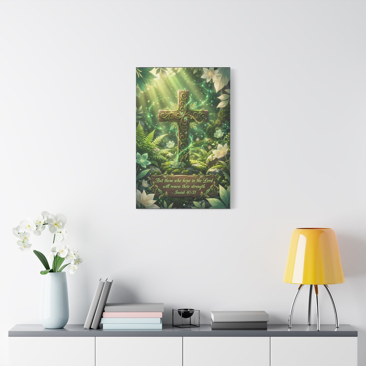 "But Those Who Hope In The Lord Will Renew Their Strength - Isaiah 40:31" Cross Canvas Wall Art - Woodland Scripture Decor, Christian Wall Hanging, Bedroom Living Room Accent - Bedroom Home Decoration