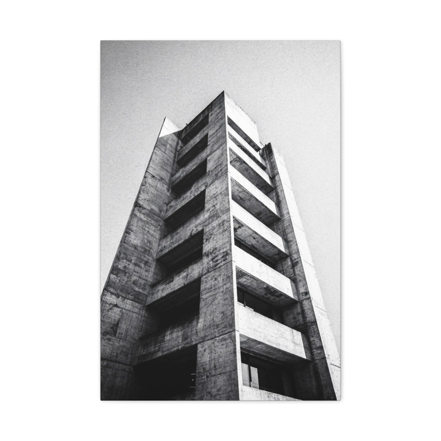 Black And White Brutalist Building Canvas Wall Art - Minimalist Architectural Art Print, Concrete Tower Wall Decor - Contemporary Modern Office Art, Living Room Decoration - Bedroom Home Decoration