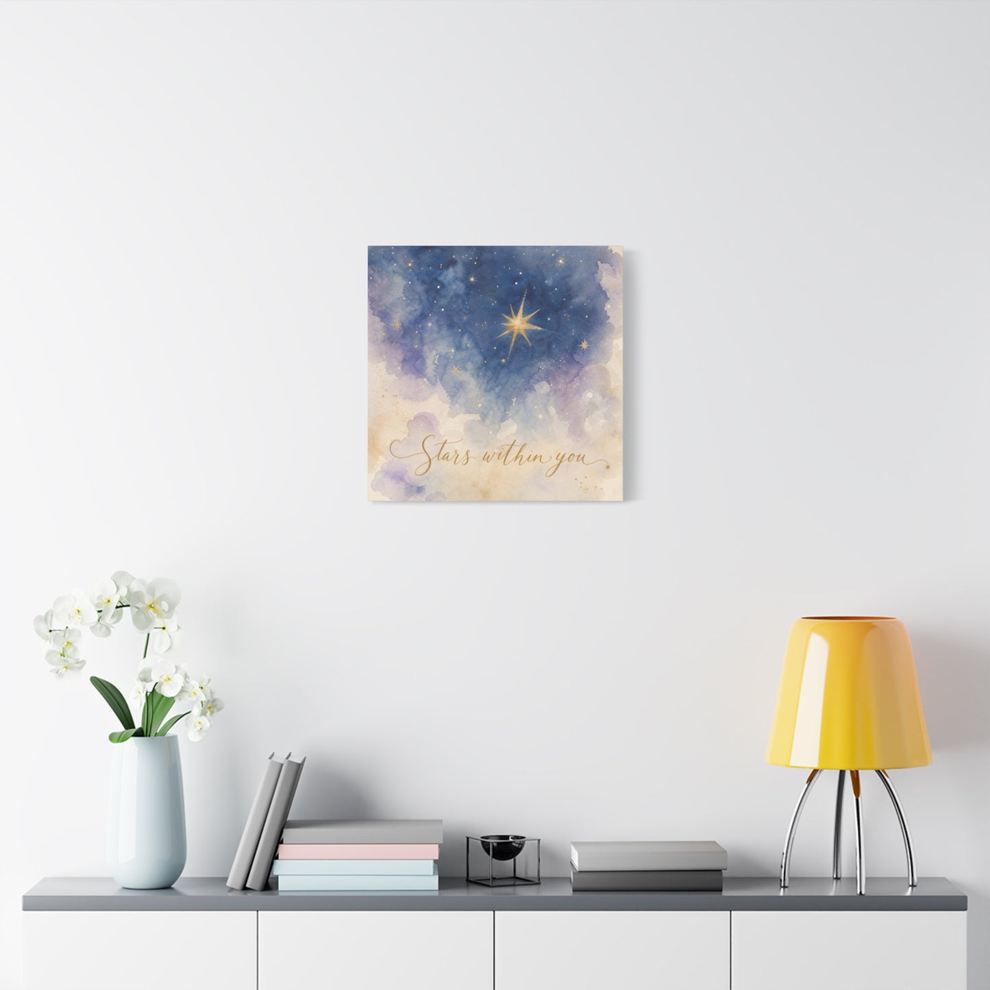 "Stars Within You" Celestial Canvas Wall Art - Watercolor Night Sky Quote Print - Gold Star Galaxy Decor - Inspirational Bedroom Wall Decor, Nursery Home Decoration, Bohemian Office Art