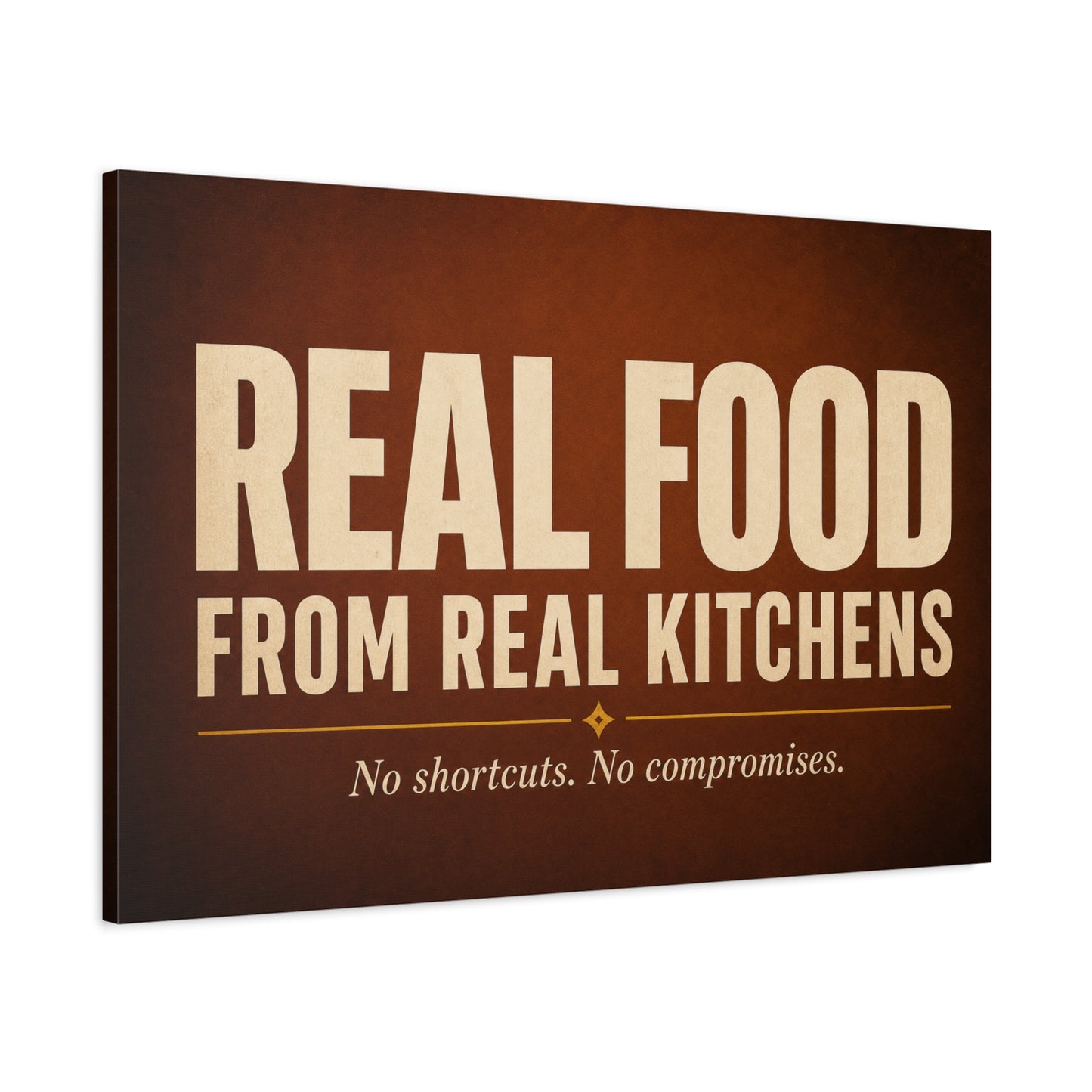 "Real Food From Real Kitchens" Typography Canvas Wall Art - Rustic Kitchen Quote Decor, Vintage Brown Minimalist Sign - Farmhouse Dining Room Decoration - Living Room Wall Decor - Ready to Hang