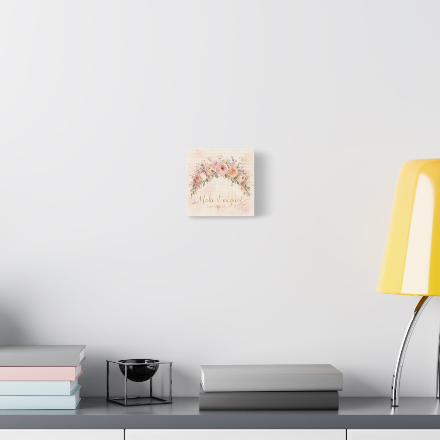 "Make It Magical" Floral Canvas Wall Art - Blush Rose Watercolor Quote Print, Pink Botanical Home Decor, Girls Bedroom Wall Decoration, Nursery Accent, Bohemian Living Room Style - Ready to Hang