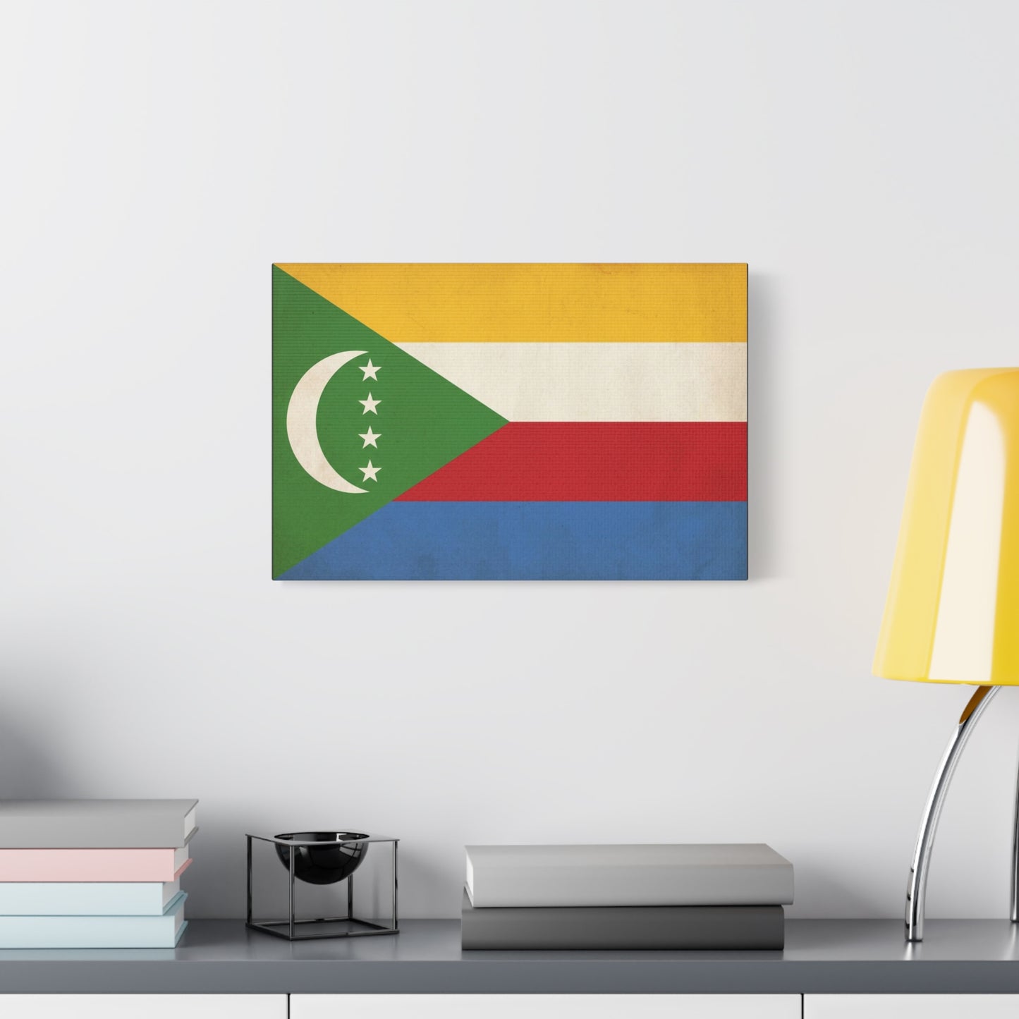 Comoros Flag Canvas Wall Art - Crescent And Four Stars National Print - Vintage Patriotic Decor, Cotton Canvas Wall Hanging - Living Room Home Decoration - Bedroom Home Decoration - Ready to Hang