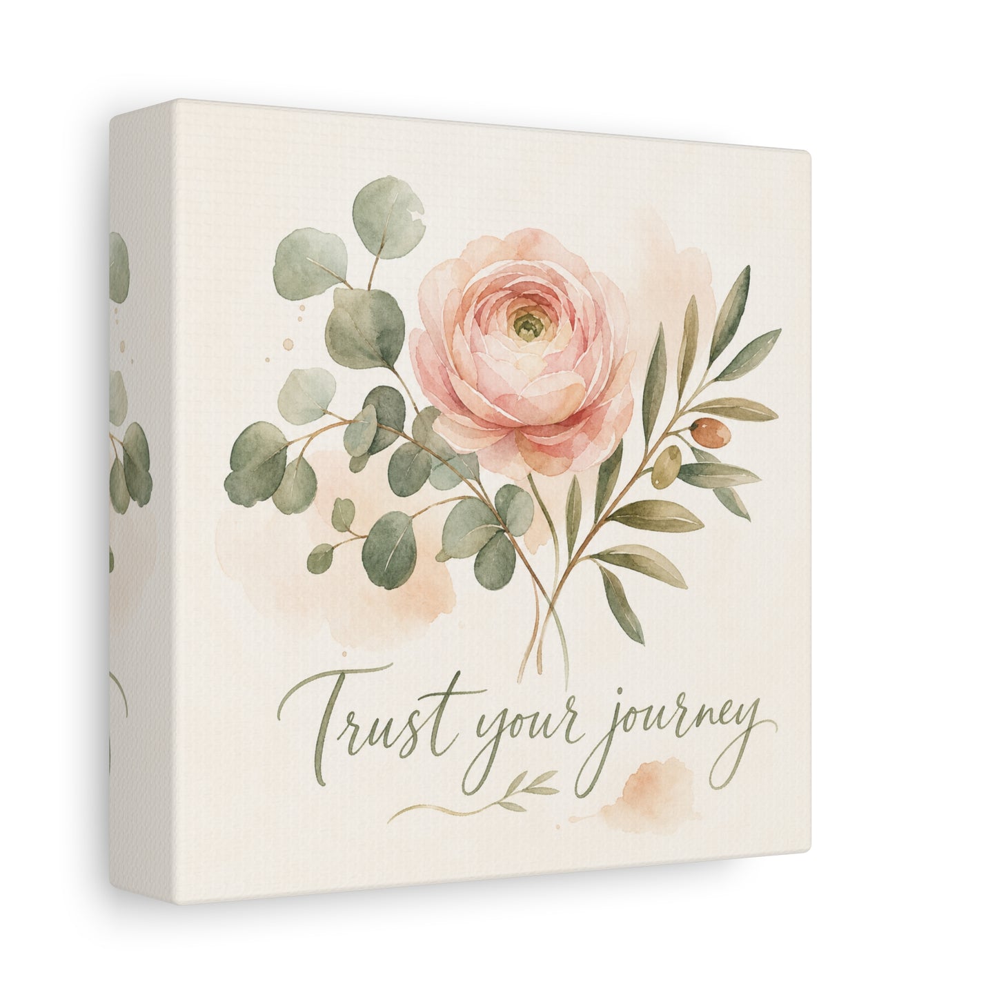 "Trust Your Journey" Floral Canvas Wall Art - Blush Rose, Eucalyptus Botanical Watercolor - Inspirational Home Decor - Bedroom Wall Hanging, Modern Farmhouse Style, Office Accent - Ready to Hang