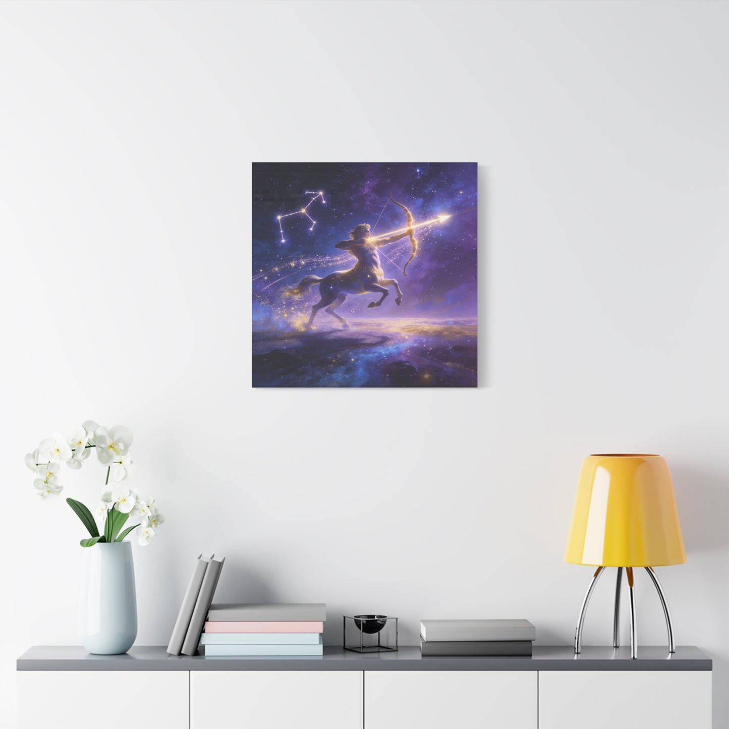 Sagittarius Zodiac Canvas Wall Art - Celestial Centaur Archer Constellation Print, Purple Galaxy Night Sky, Mythic Astrology Decor, Modern Bedroom Accent, Office Decoration - Living Room Wall Decor