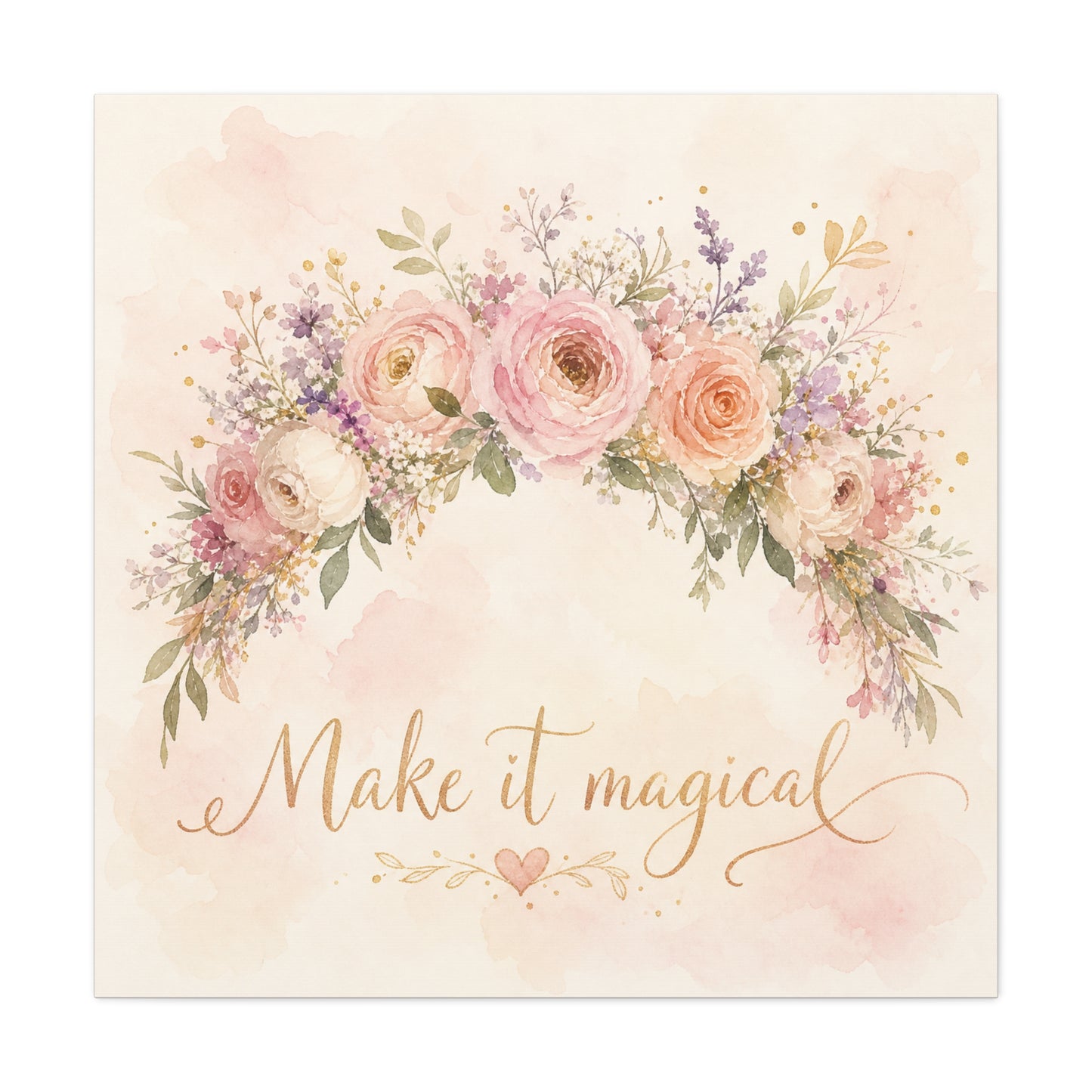 "Make It Magical" Floral Canvas Wall Art - Blush Rose Watercolor Quote Print, Pink Botanical Home Decor, Girls Bedroom Wall Decoration, Nursery Accent, Bohemian Living Room Style - Ready to Hang