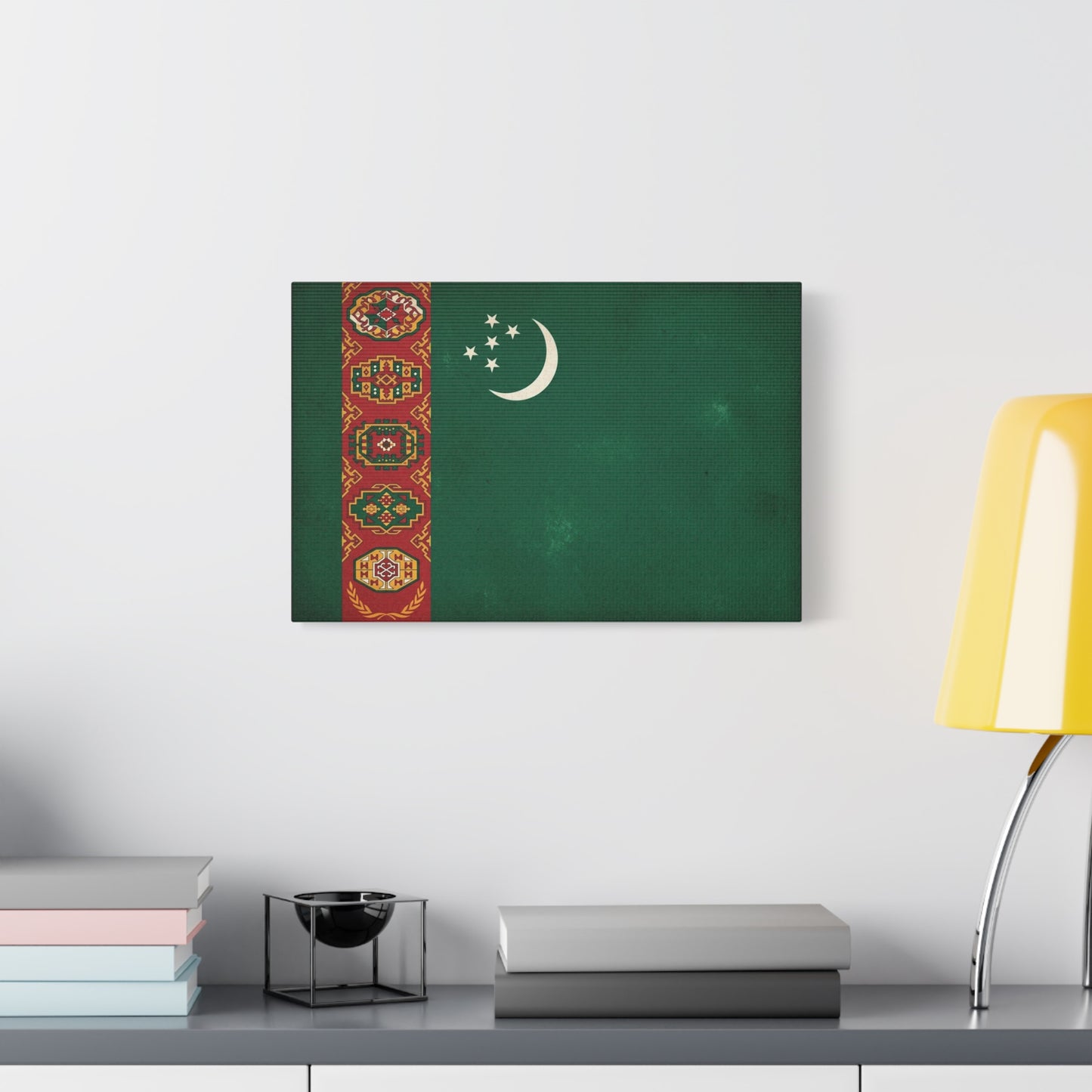 Turkmenistan Flag Canvas Wall Art - Vintage Nation Banner Print, Green Crescent Stars, Heritage Decor - Traditional Style - Living Room Wall Decor, Bedroom Home Decoration - Bedroom Home Decoration