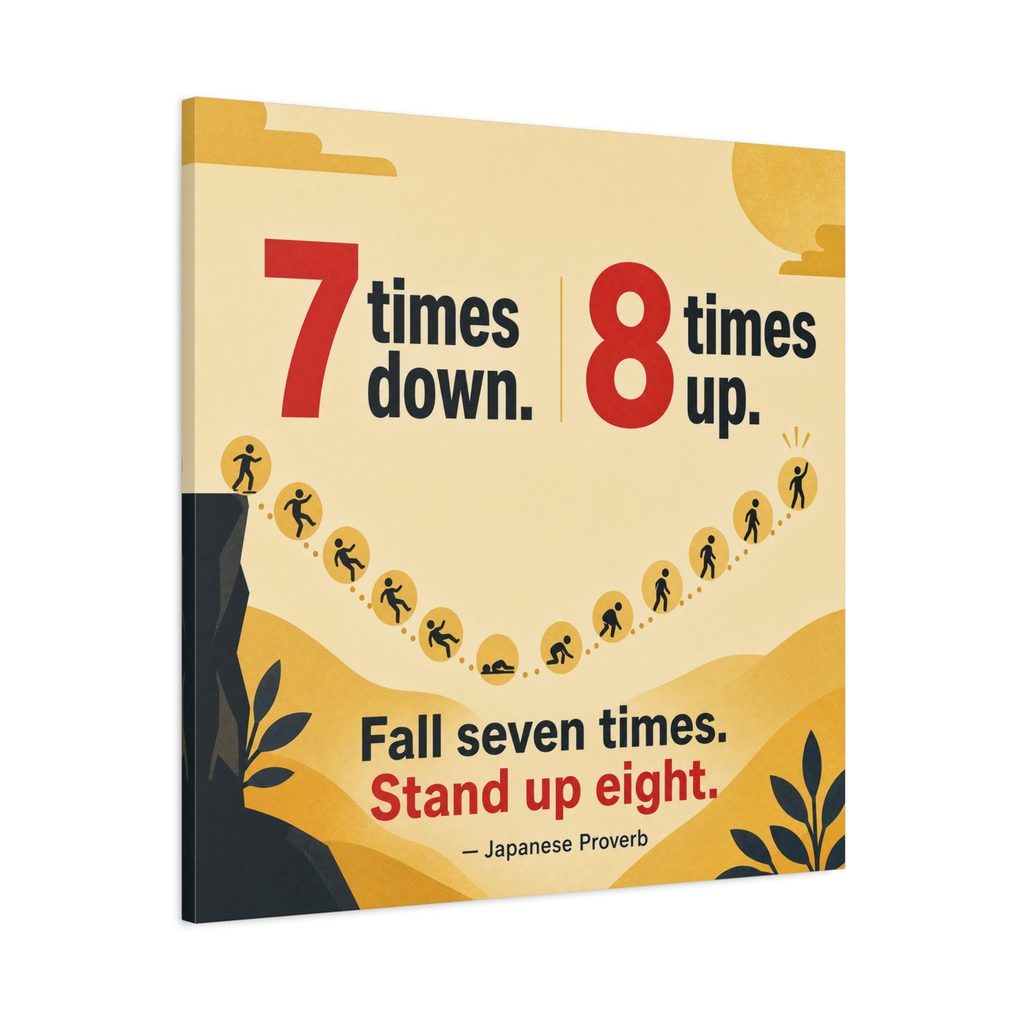 "Fall Seven Times. Stand Up Eight." Inspirational Canvas Wall Art - Japanese Proverb Quote Print, Minimalist Typography Decor, Modern Bedroom Home Decoration - Ready to Hang - Living Room Wall Decor
