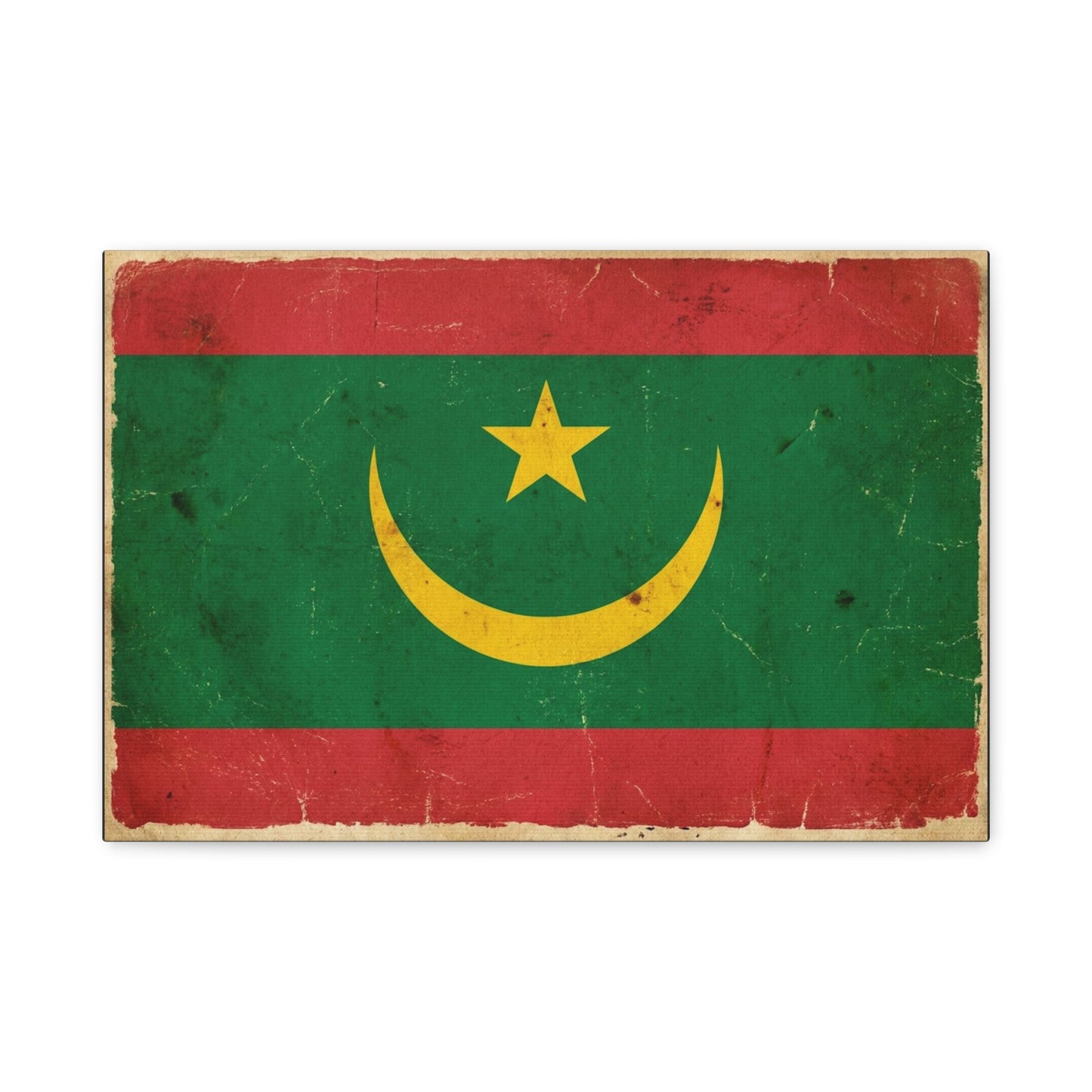 Mauritania Flag Canvas Wall Art - Vintage Crescent Star Country Print - Distressed Green Red Gold Design - Cultural Pride Decor For Living Room - Bedroom Home Decoration - Living Room Wall Decor