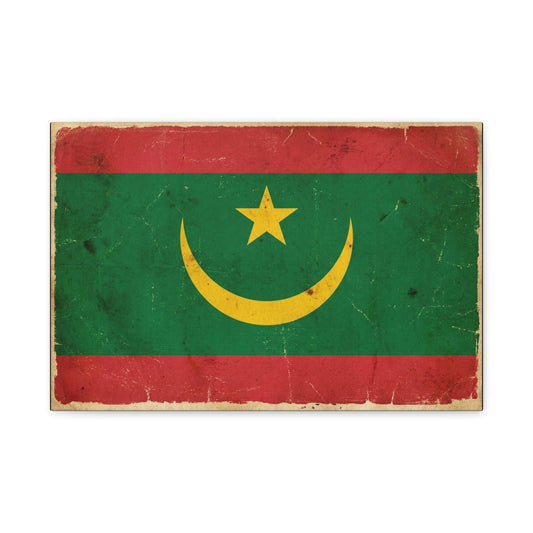 Mauritania Flag Canvas Wall Art - Vintage Crescent Star Country Print - Distressed Green Red Gold Design - Cultural Pride Decor For Living Room - Bedroom Home Decoration - Living Room Wall Decor