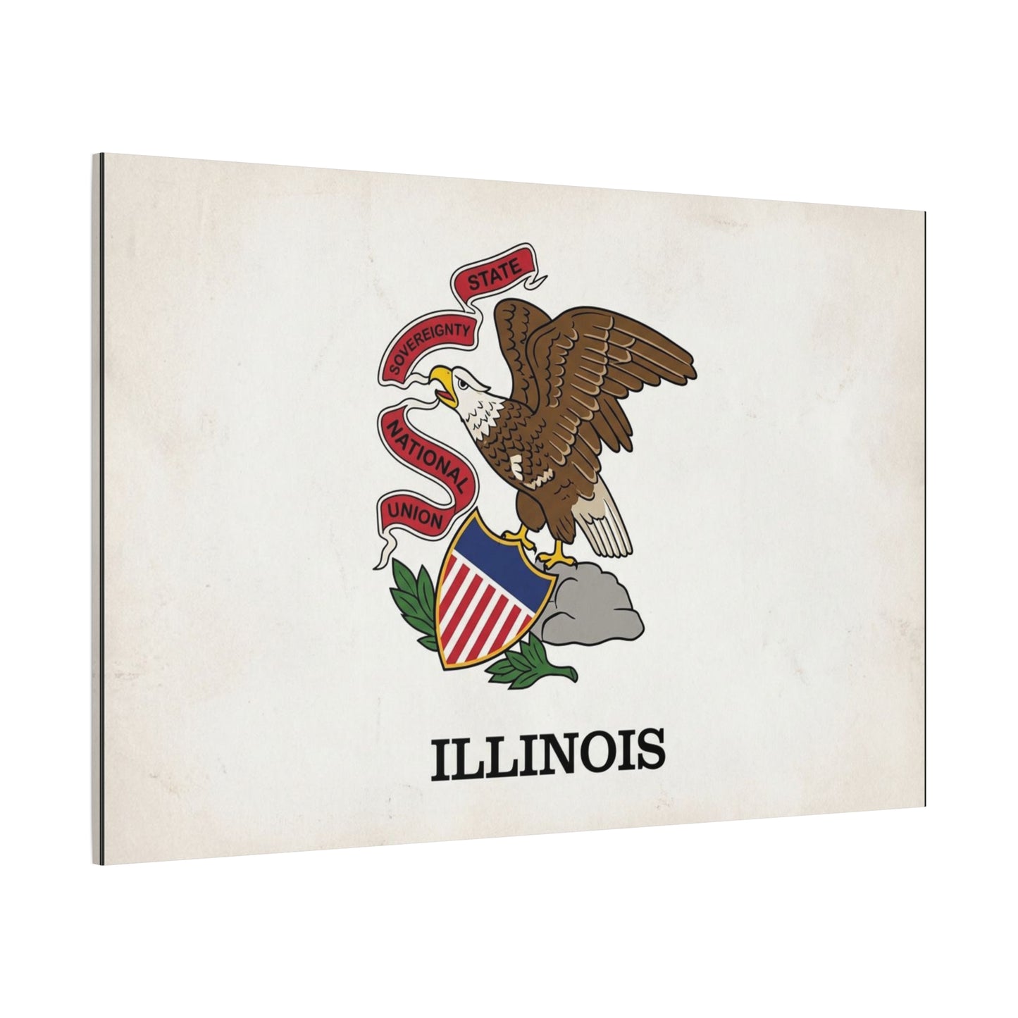 "Illinois" State Flag Canvas Wall Art - Bald Eagle Crest, Vintage State Pride Print - Matte Cotton Art Print - Traditional Americana Style - Living Room Decor, Office Accent - Living Room Wall Decor