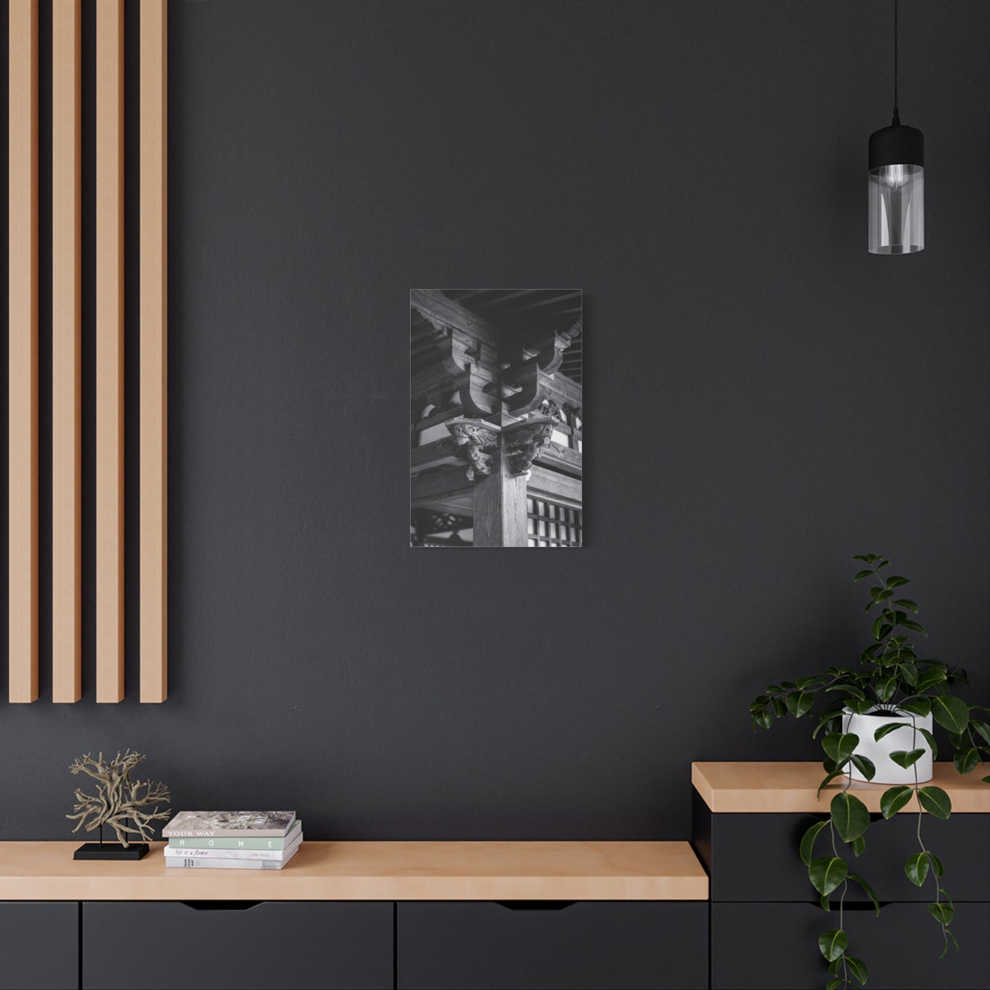 Japanese Temple Architecture Canvas Wall Art - Black And White Wooden Carved Bracket Art Print - Traditional Zen Style - Living Room Wall Decor, Bedroom Home Decoration - Bedroom Home Decoration