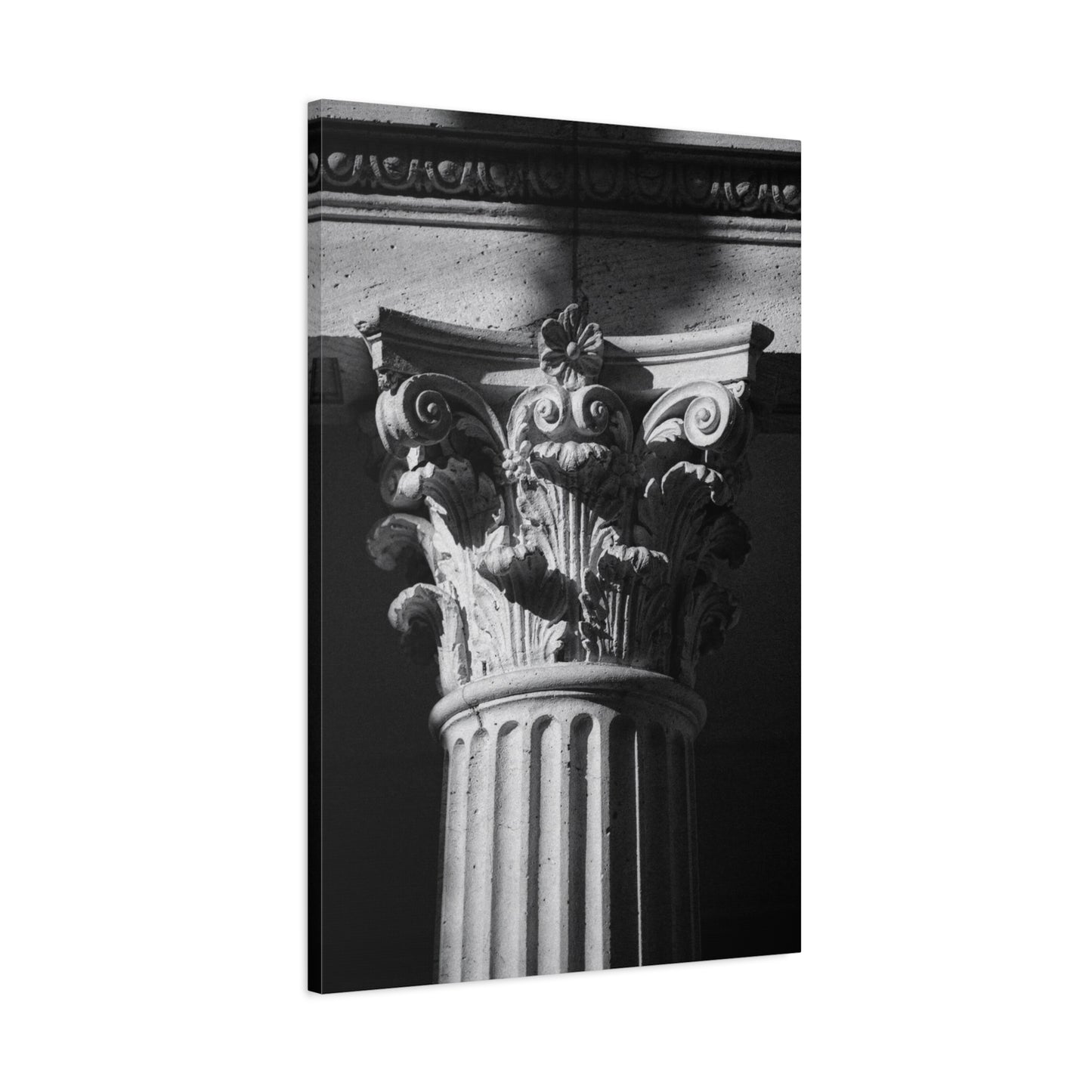 Black And White Corinthian Column Canvas Wall Art - Architectural Art Print, Dramatic Light, Matte Cotton Decor - Modern Minimalist Living Room Wall Decor, Office Art - Bedroom Home Decoration