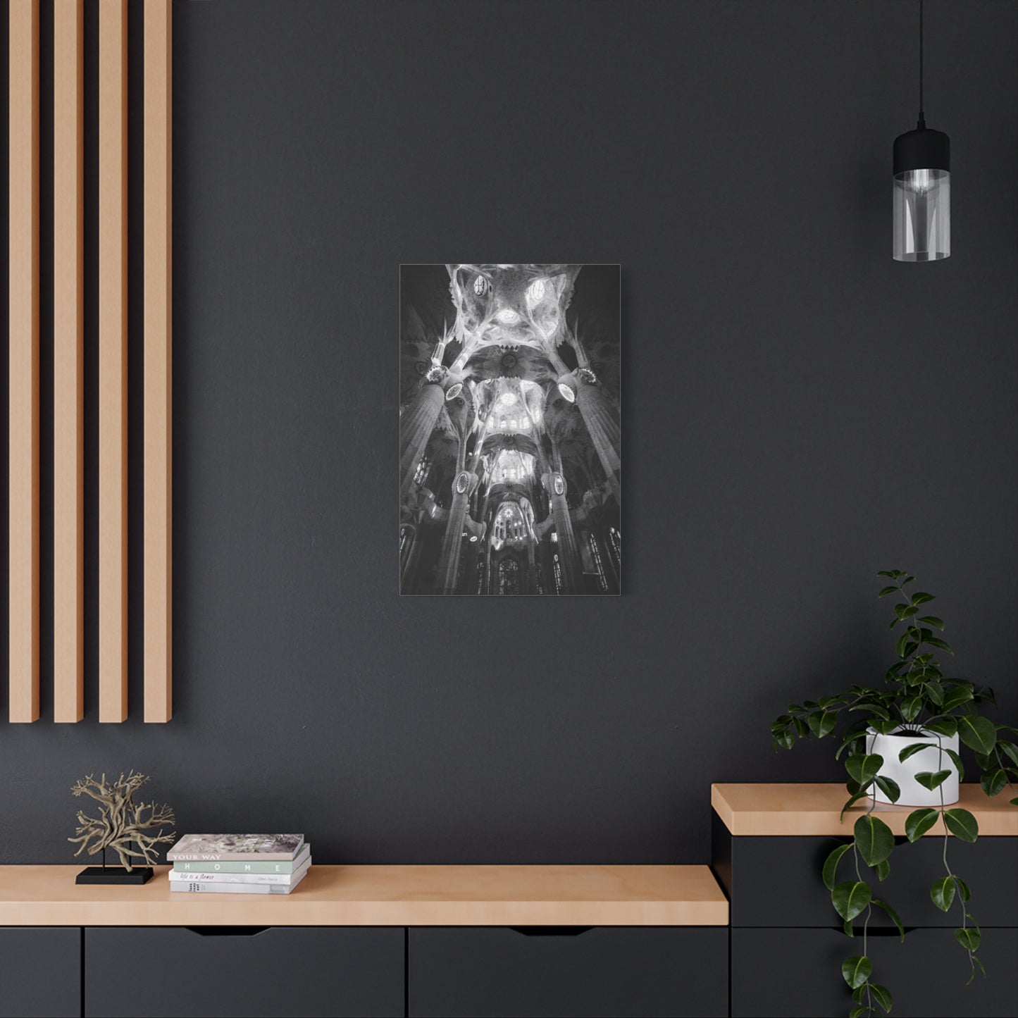 Sagrada Familia Cathedral Interior Canvas Wall Art - Black And White Architectural Art Print - Gothic Modern Sacred Ceiling View - Living Room Wall Decor Office Accent - Modern Farmhouse Style