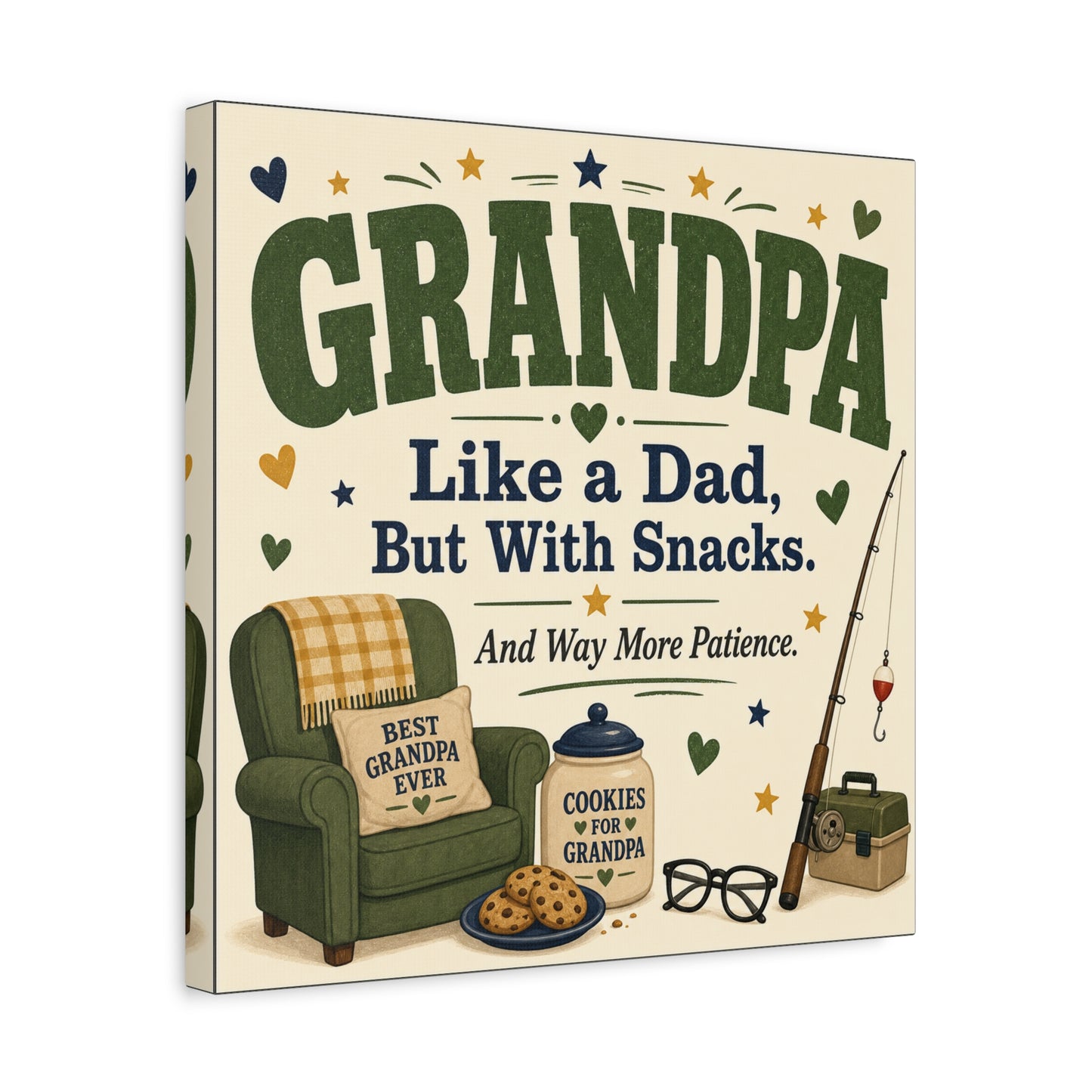 "Grandpa Like A Dad, But With Snacks. And Way More Patience." Canvas Wall Art - Rustic Typography Grandpa Quote Print, Farmhouse Living Room Decor - Office Wall Art - Bedroom Home Decoration
